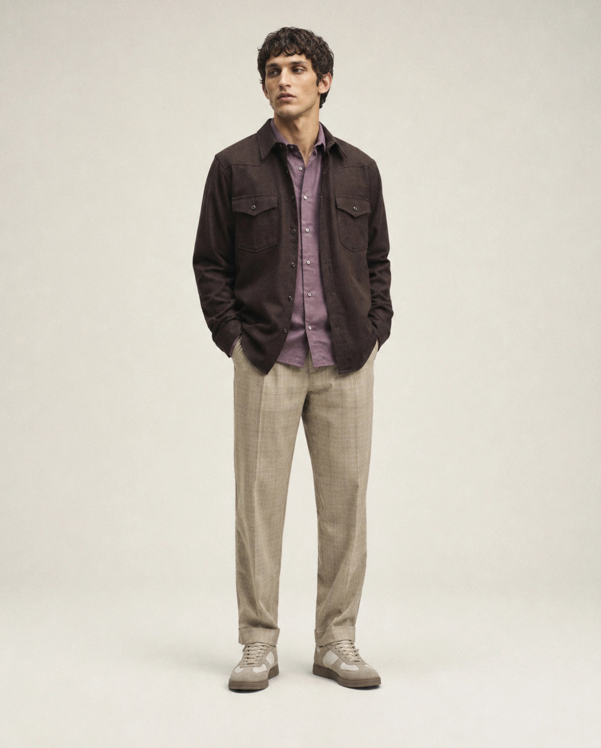 Rare Rabbit Men's Renot Beige Linen Blend Checked Print Regular Fit Trouser
