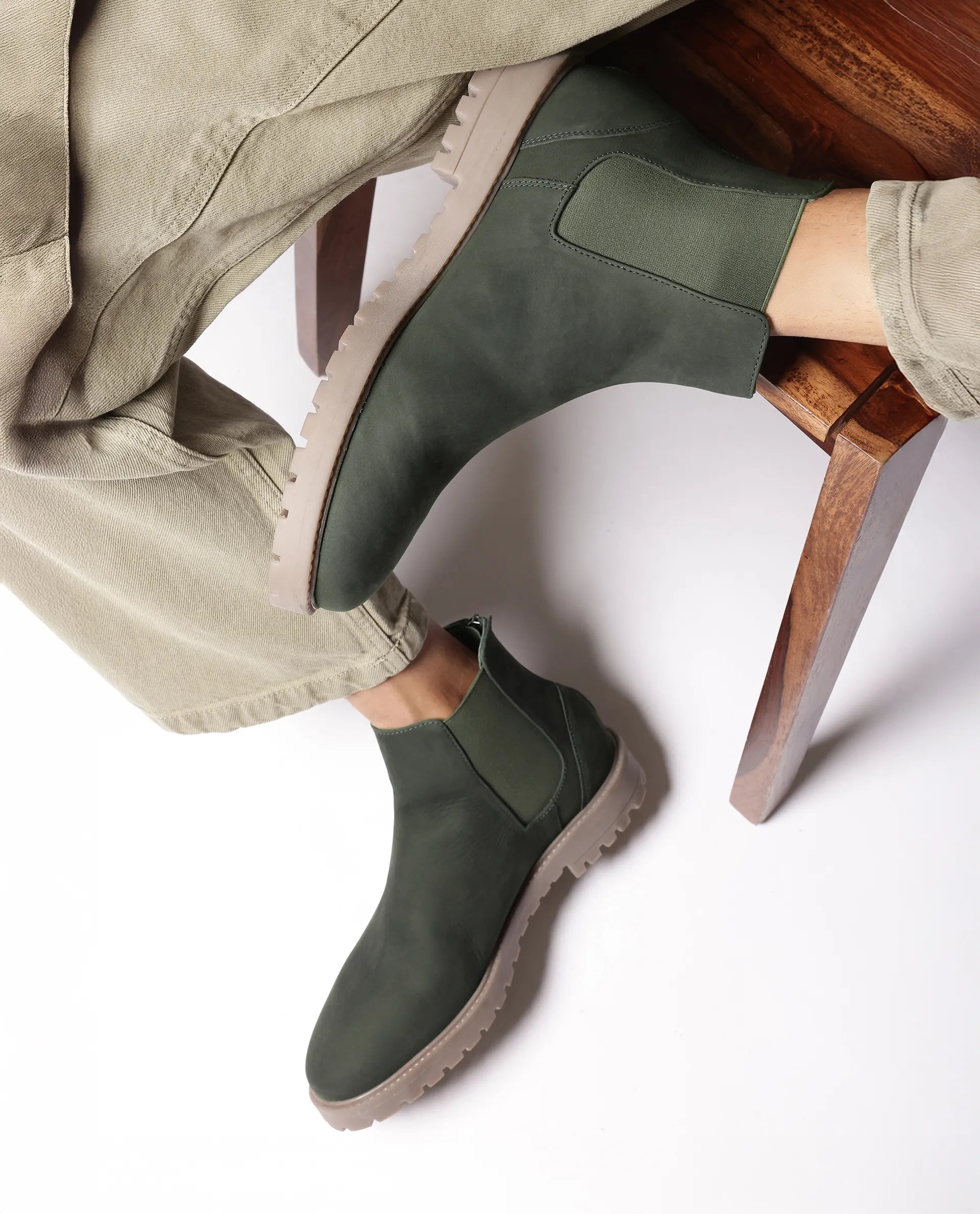Rare Rabbit Men's Gum Pro Green Classic Chelsea Boot