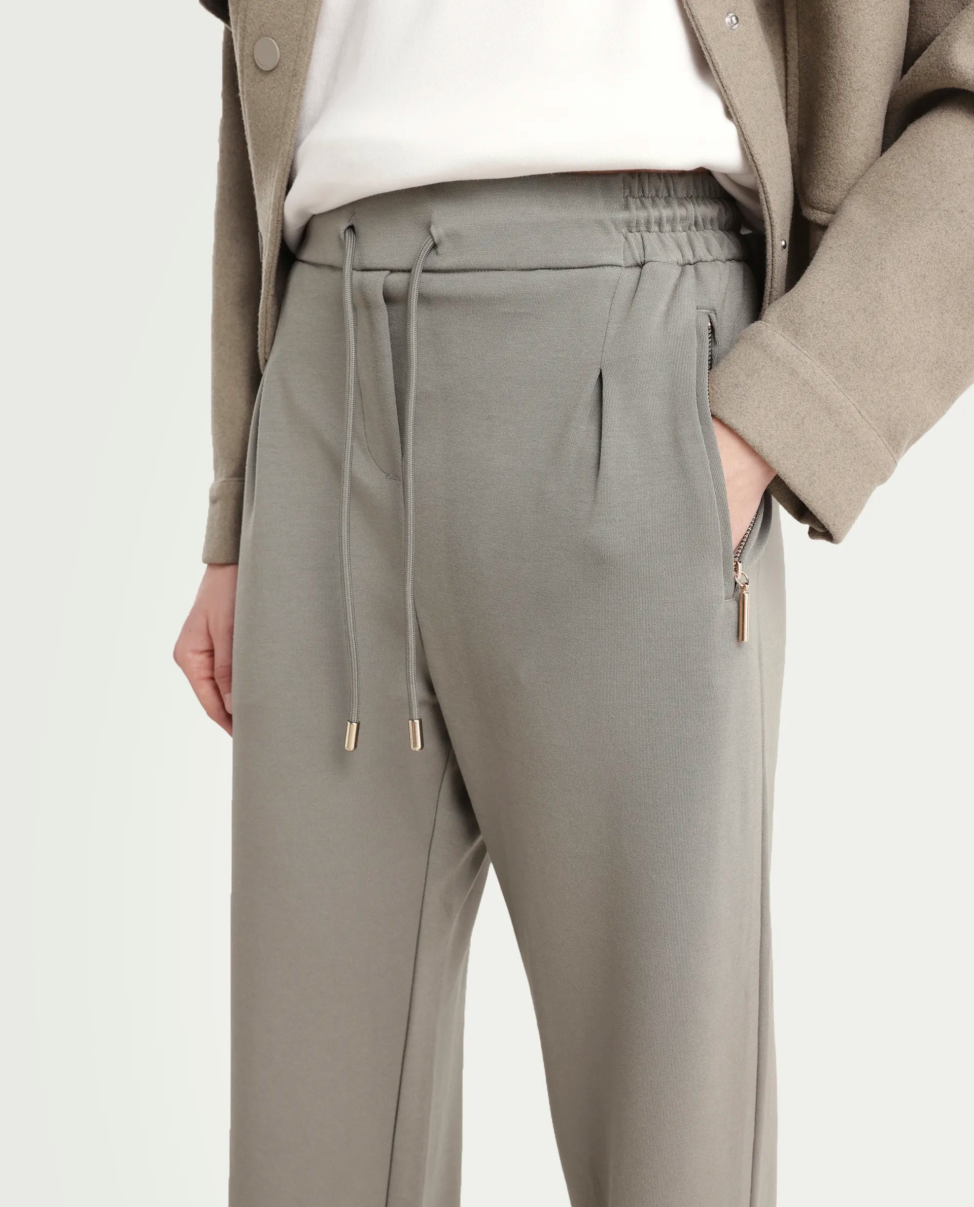 Rareism Women's Gumushane Green Modal Blend Plain Ankle Length Straight Fit Track Pant