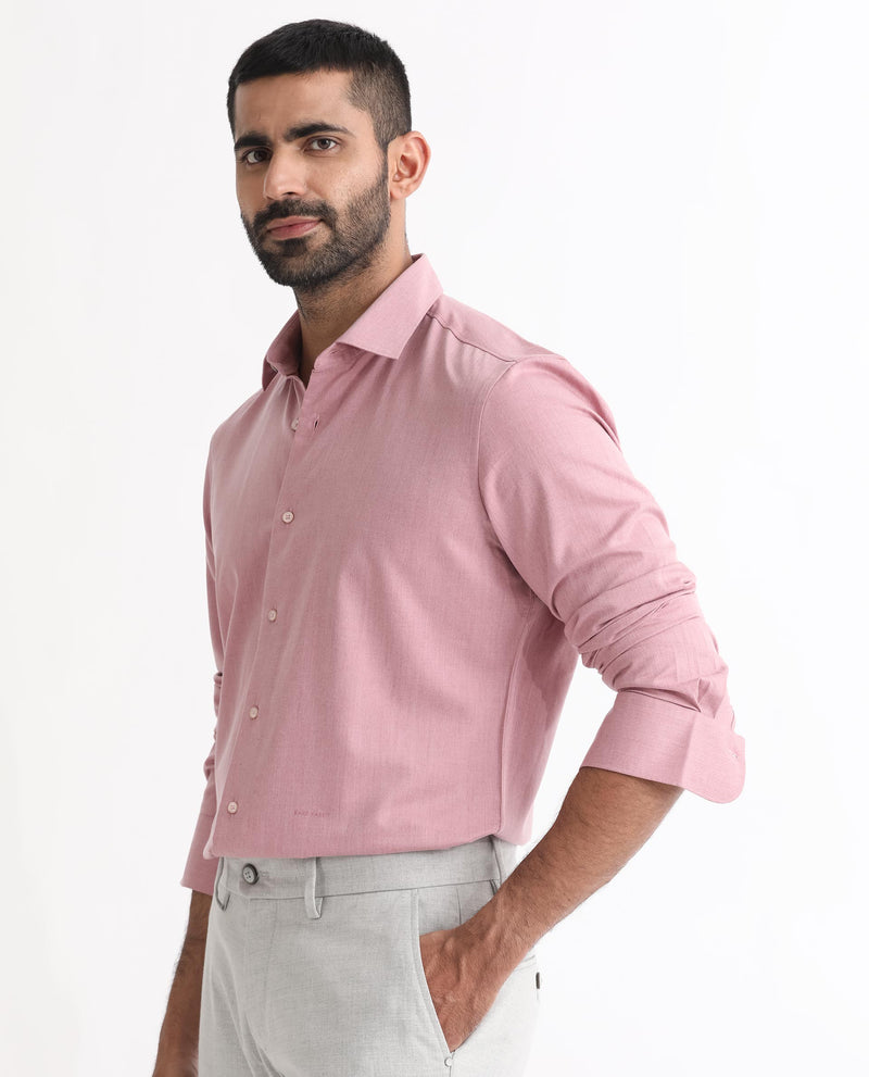 RARE RABBIT MENS GUNJAN PINK SHIRT CATIONIC POLYESTER COTTON FABRIC COLLARED NECK FULL SLEEVES BUTTON CLOSURE COMFORTABLE FIT