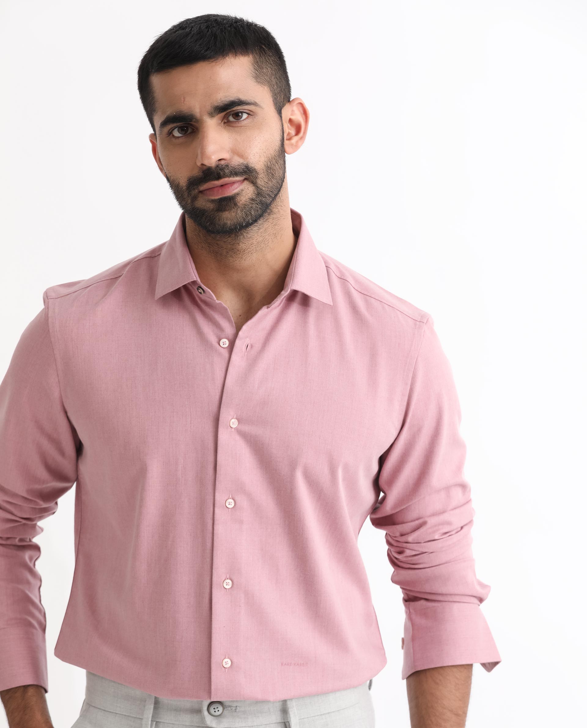 Rare Rabbit Men's Gunjan Pink Full Sleeves Solid Shirt