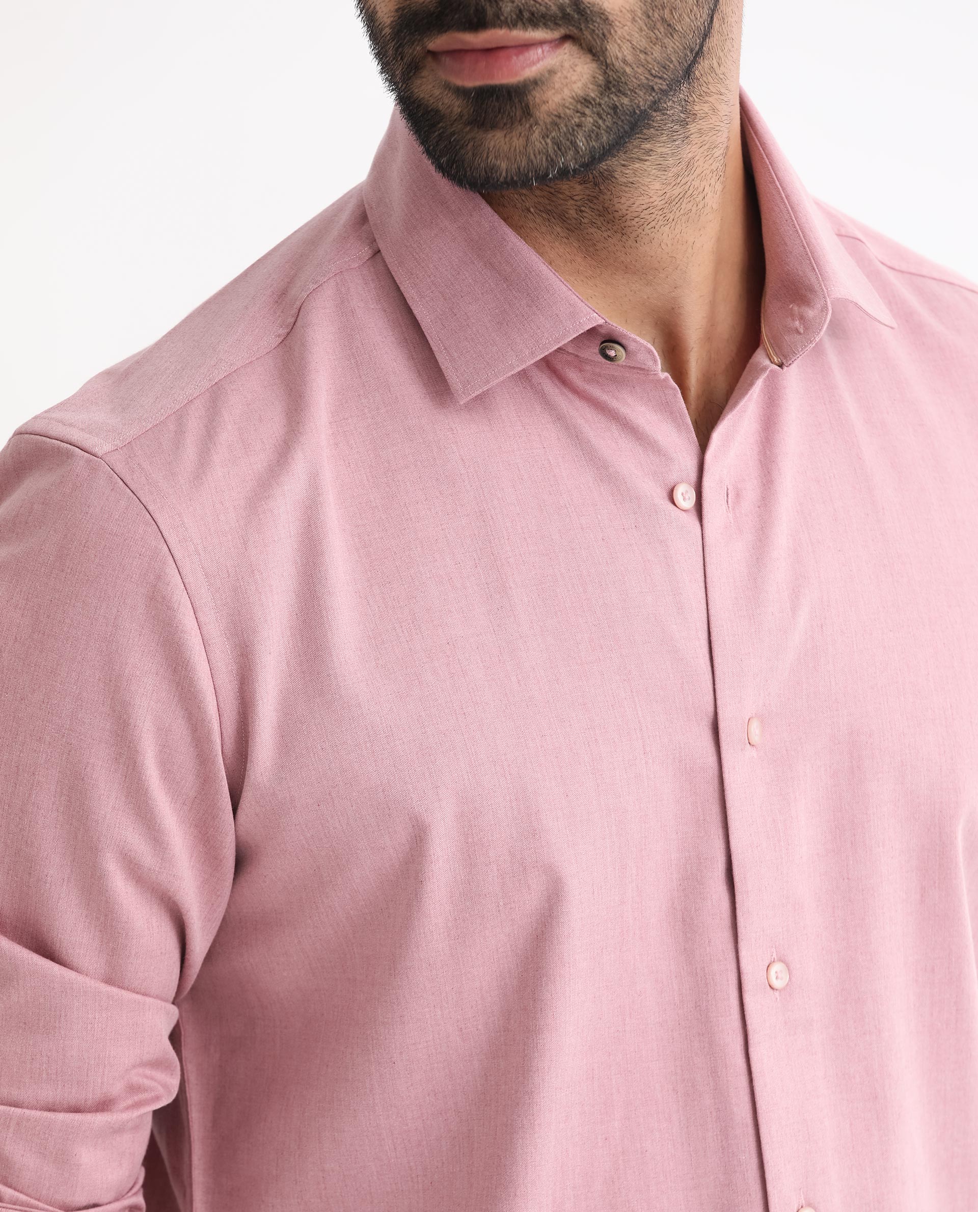 Rare Rabbit Men's Gunjan Pink Full Sleeves Solid Shirt