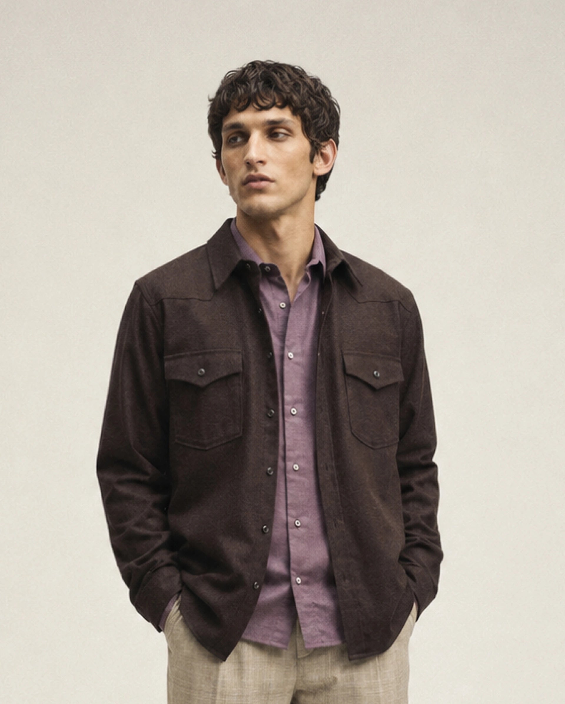Rare Rabbit Men's Gunjo-Aw26 Dusky Purple Polyester Blend Spread Collar Regular Plain Shirt