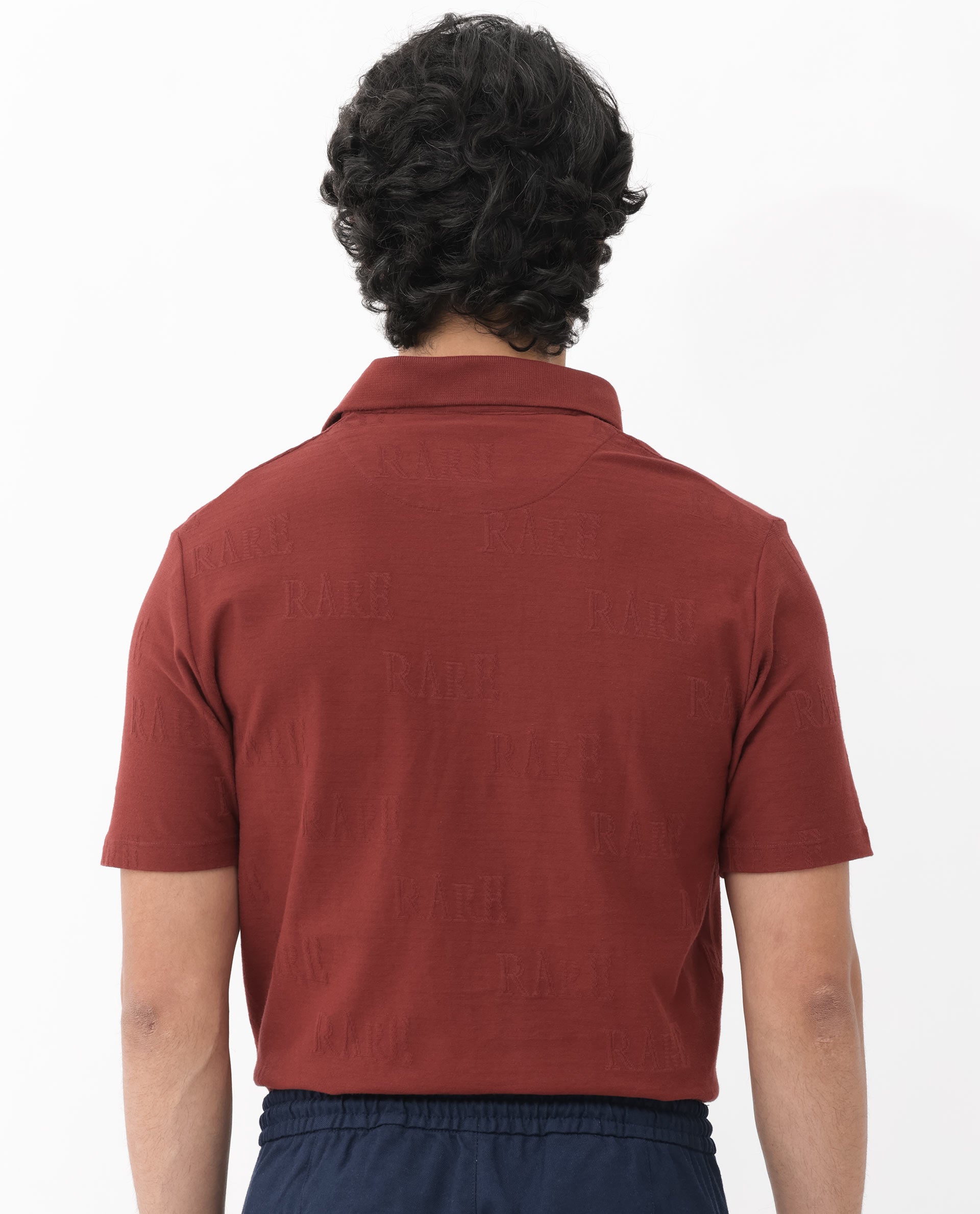 Rare Rabbit Mens Gesset-2 Dusky Rust Short Sleeve Jacquard Textured Statement Polo T-Shirt