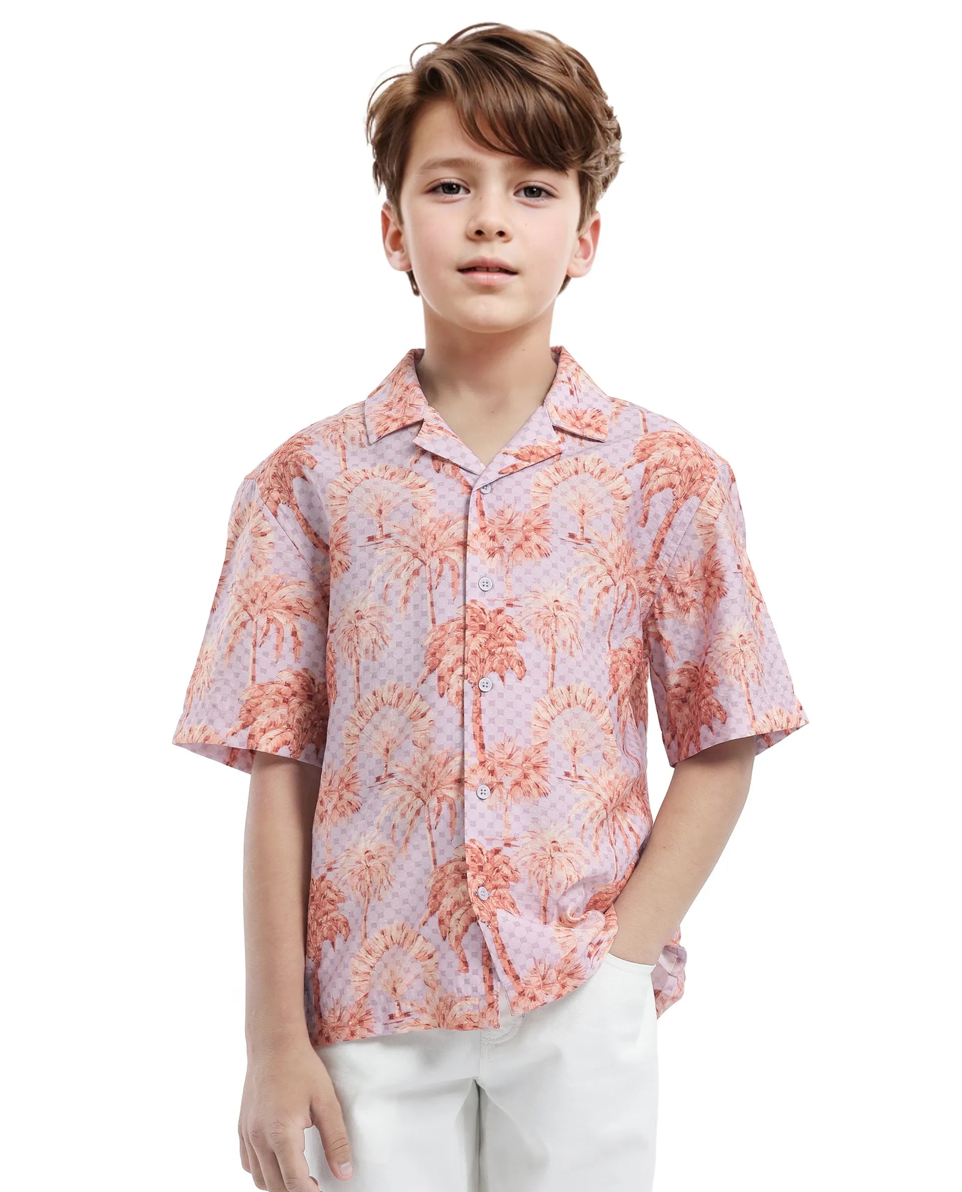 Rare Ones Kids Gusy-K Purple Viscose Blend Half Sleeve Button Printed Regular Fit Shirt