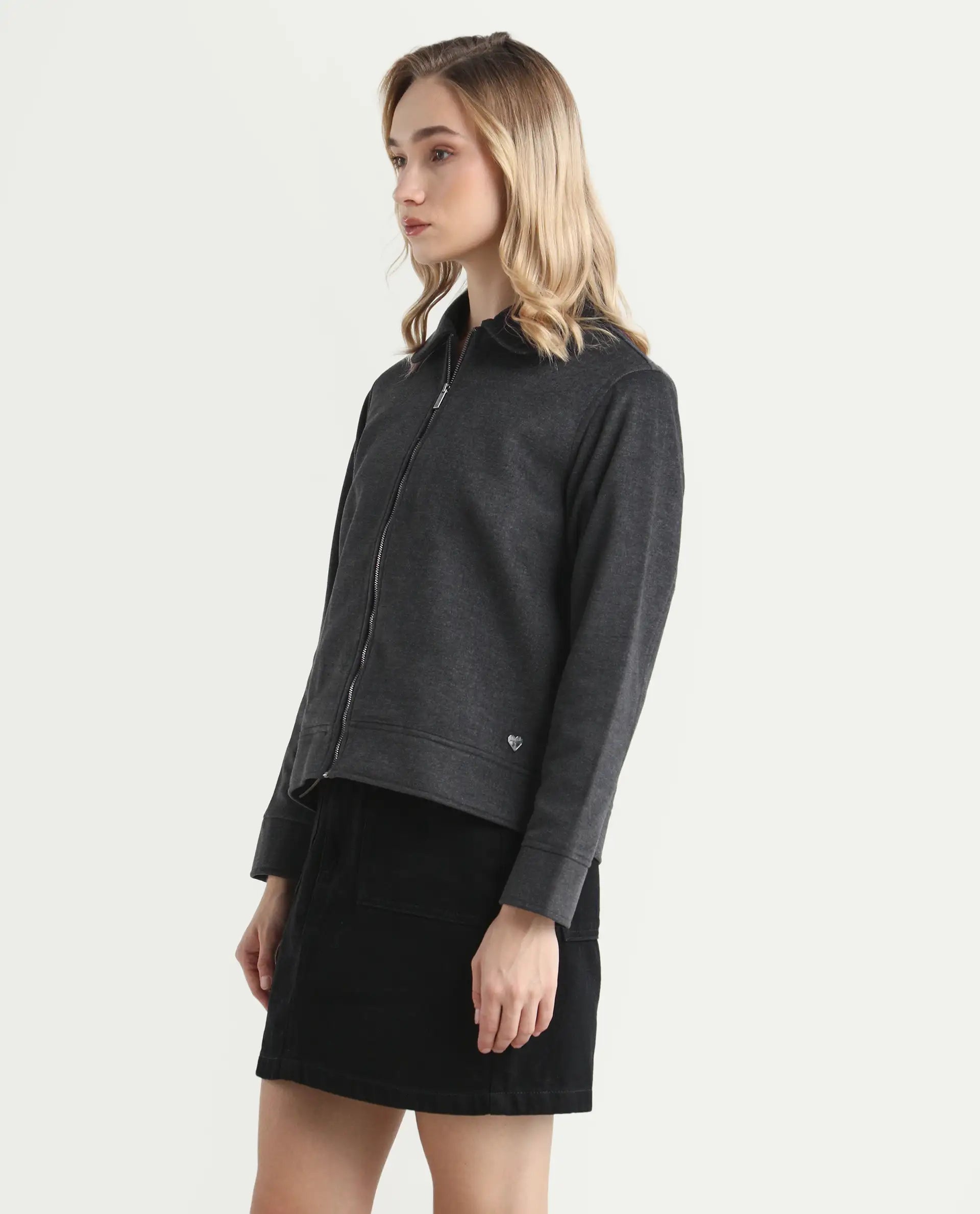 Rareism Women's Gympie Black Spread Collar Plain Cuffed Sleeve Regular Fit Jacket