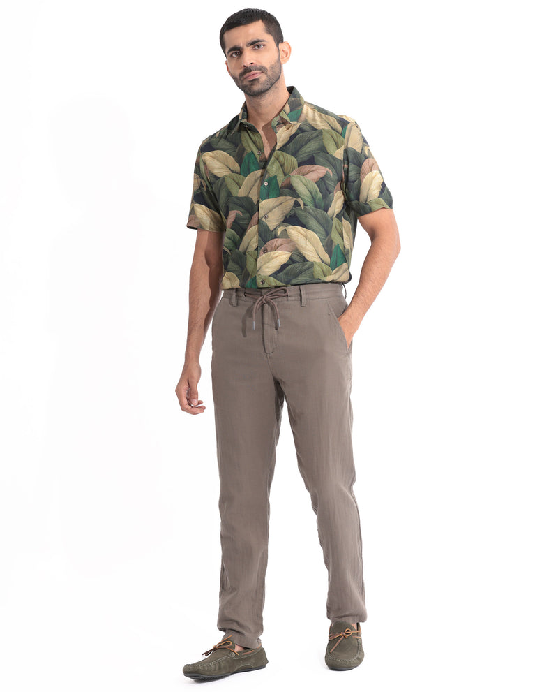 Rare Rabbit Men's Growr Green Viscose Fabric tropical Print Half Sleeves Shirt