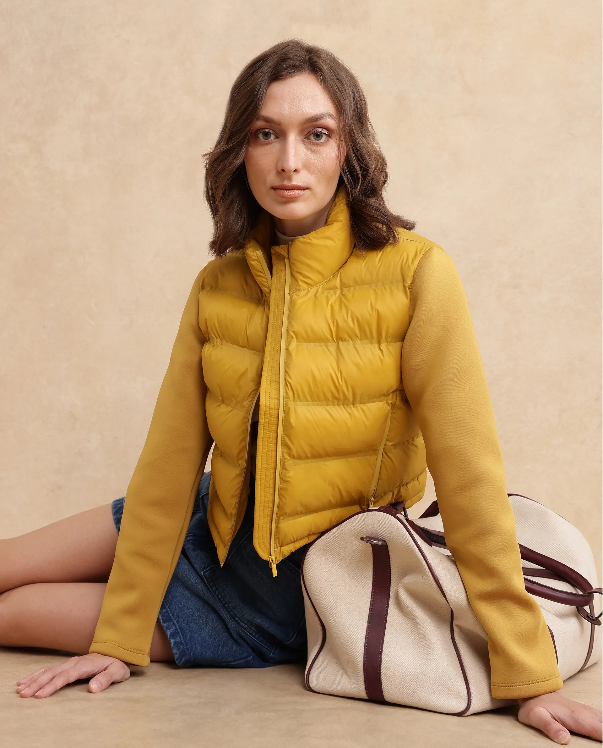 Rareism Women Zarcro Yellow Full Sleeve Stand Collar Zipper Closure Plain Jacket