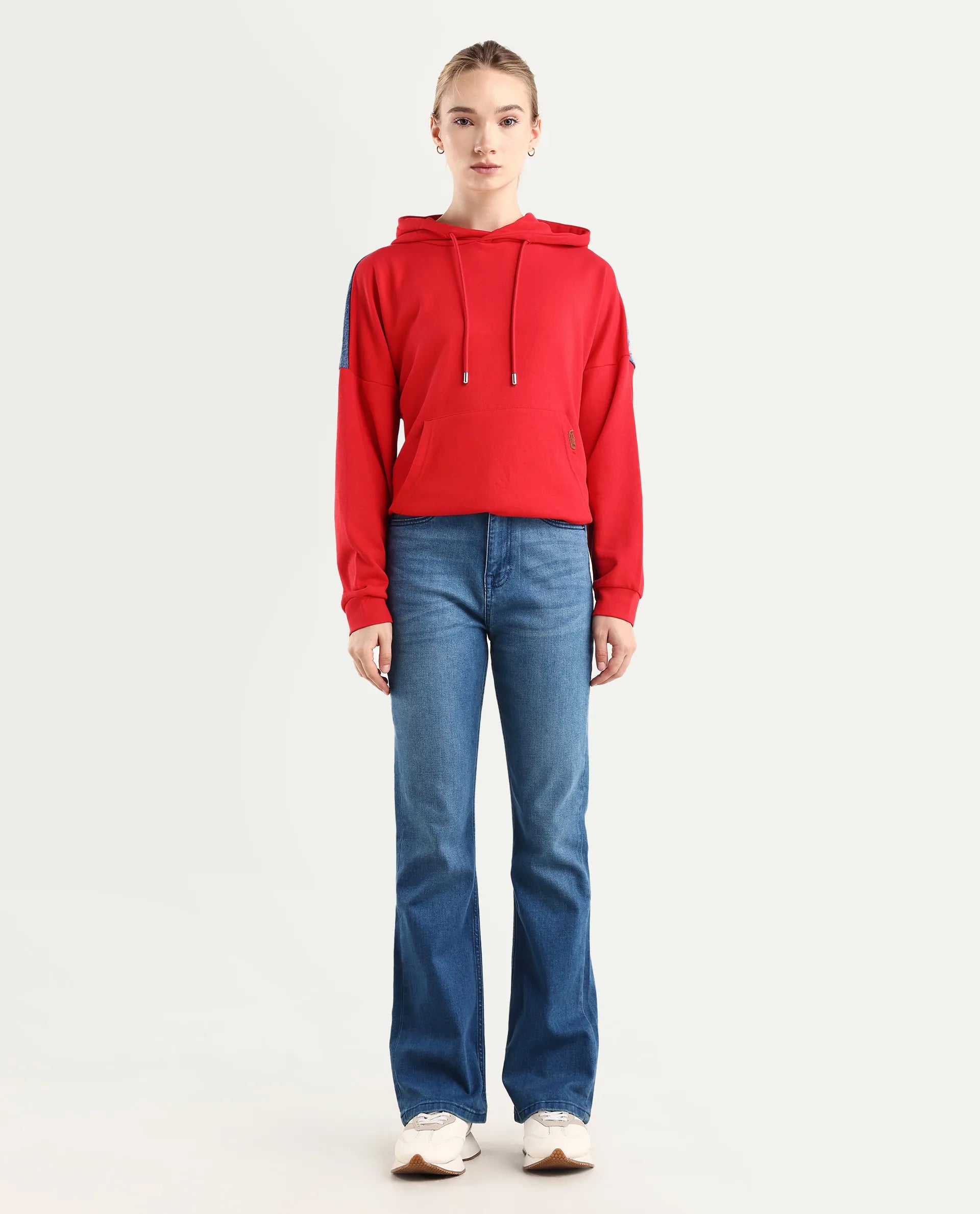 Rareism Women's Hadley Light Blue Cotton Blend Plain Ankle Length Bootcut Jeans