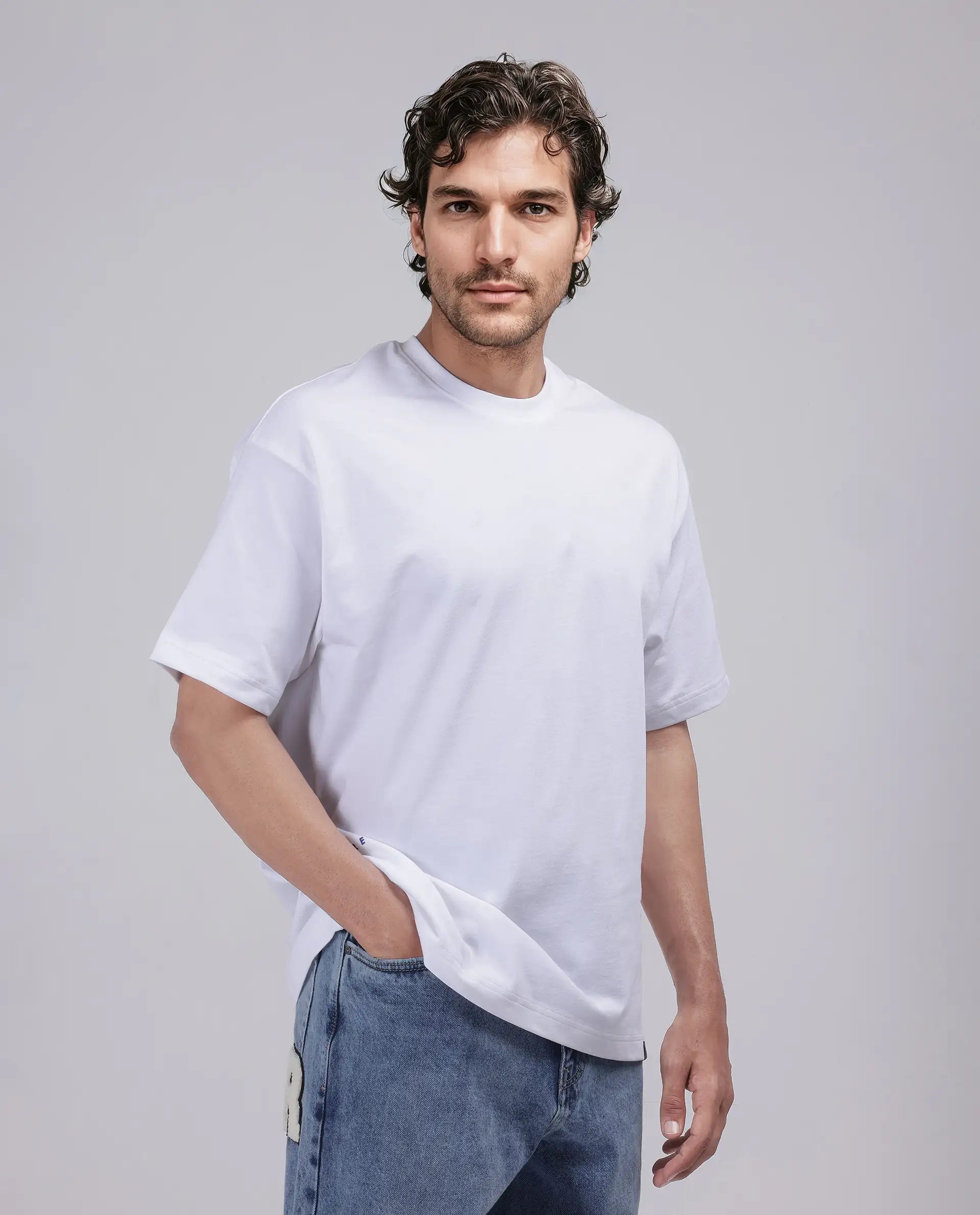 Rare Rabbit Men Haf White Cotton Fabric Short Sleeve Crew Neck Oversized Fit Graphic Paisley Print T-Shirt