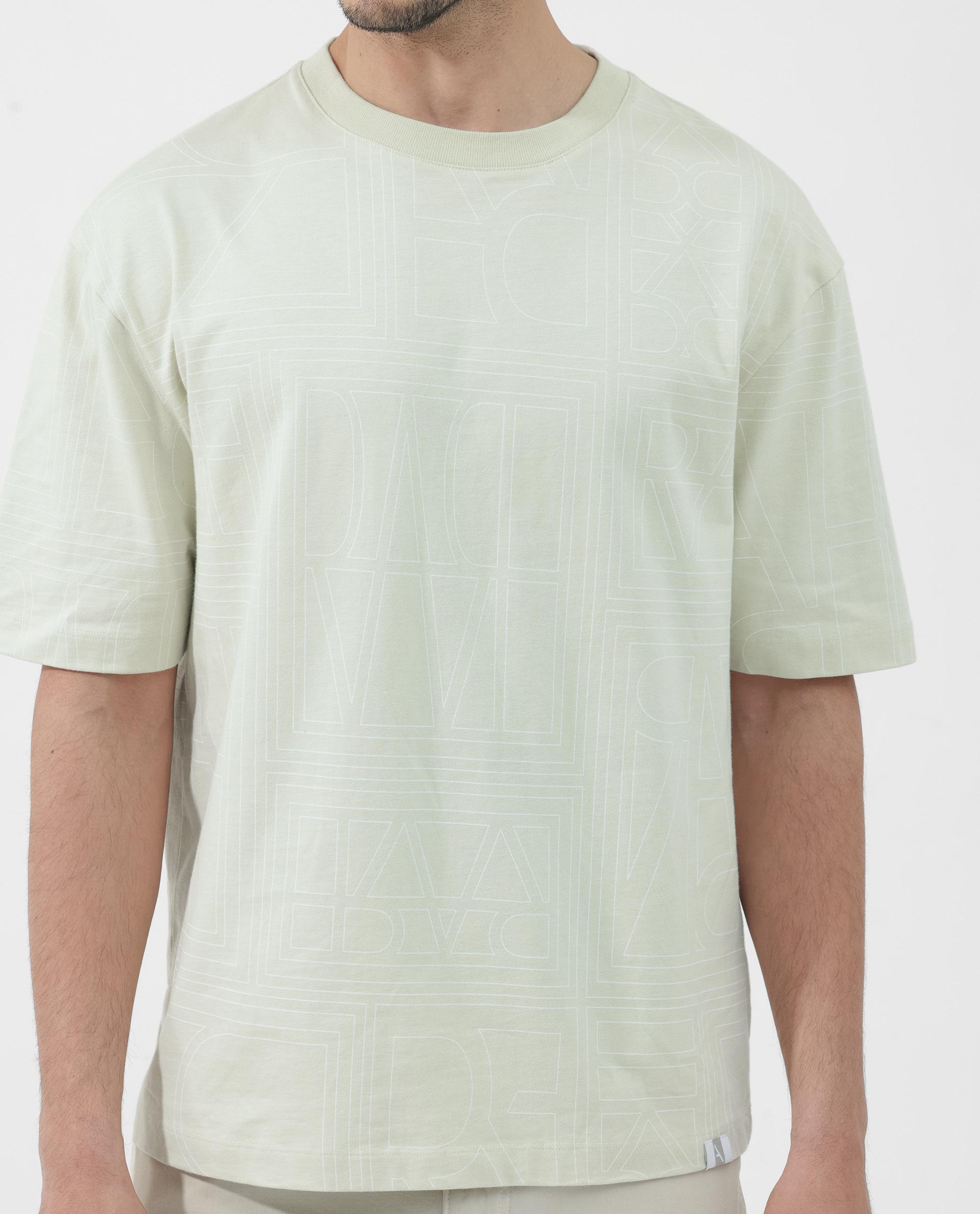 Rare Rabbit Articale Men's Hagrid Pastel Green Cotton Polyester Fabric Crew Neck Oversized Fit Branded Graphic Print T-Shirt