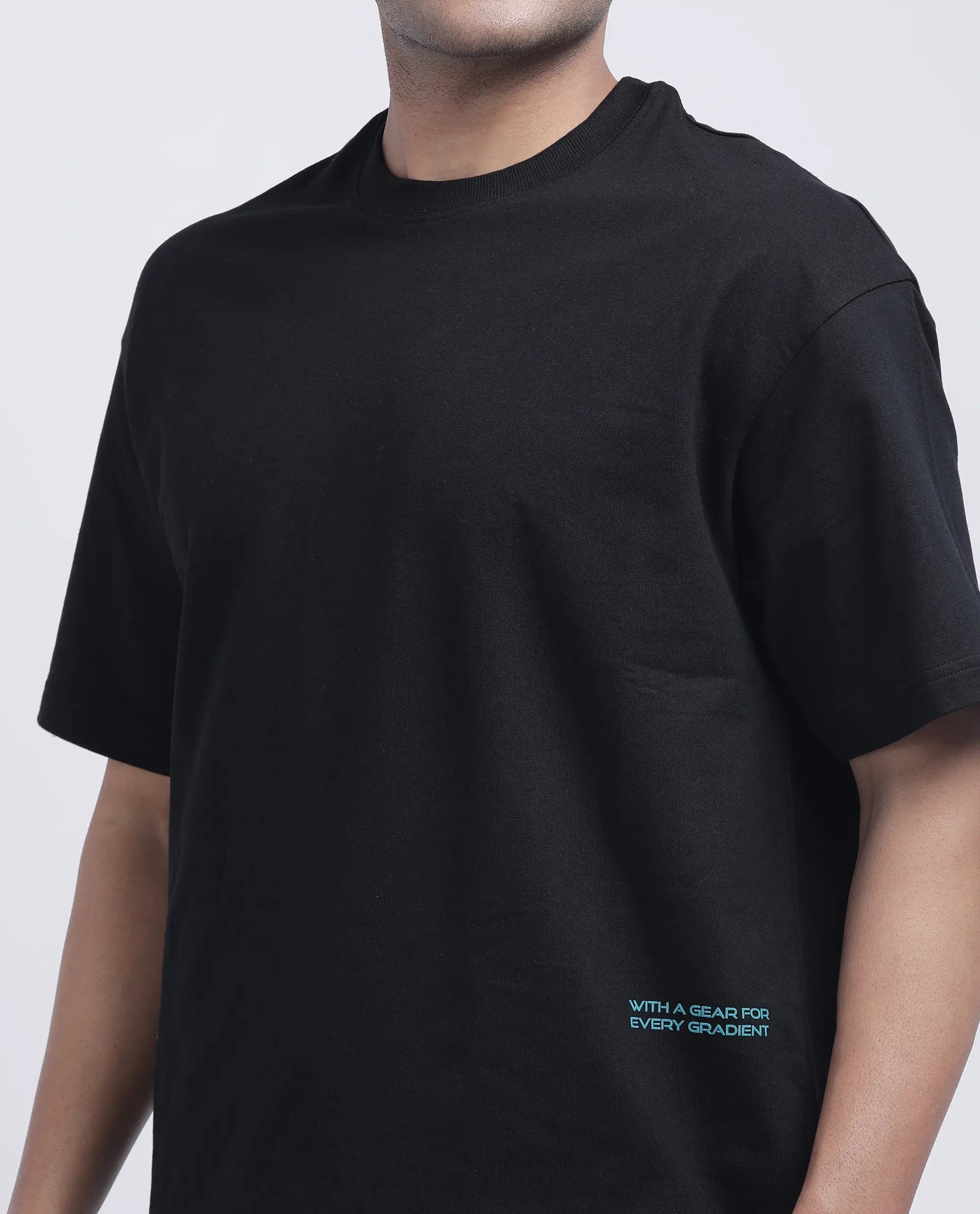 Rare Rabbit Men's Halen Black Cotton Graphic Print Oversized Fit Half Sleeve Crew Neck T-Shirt