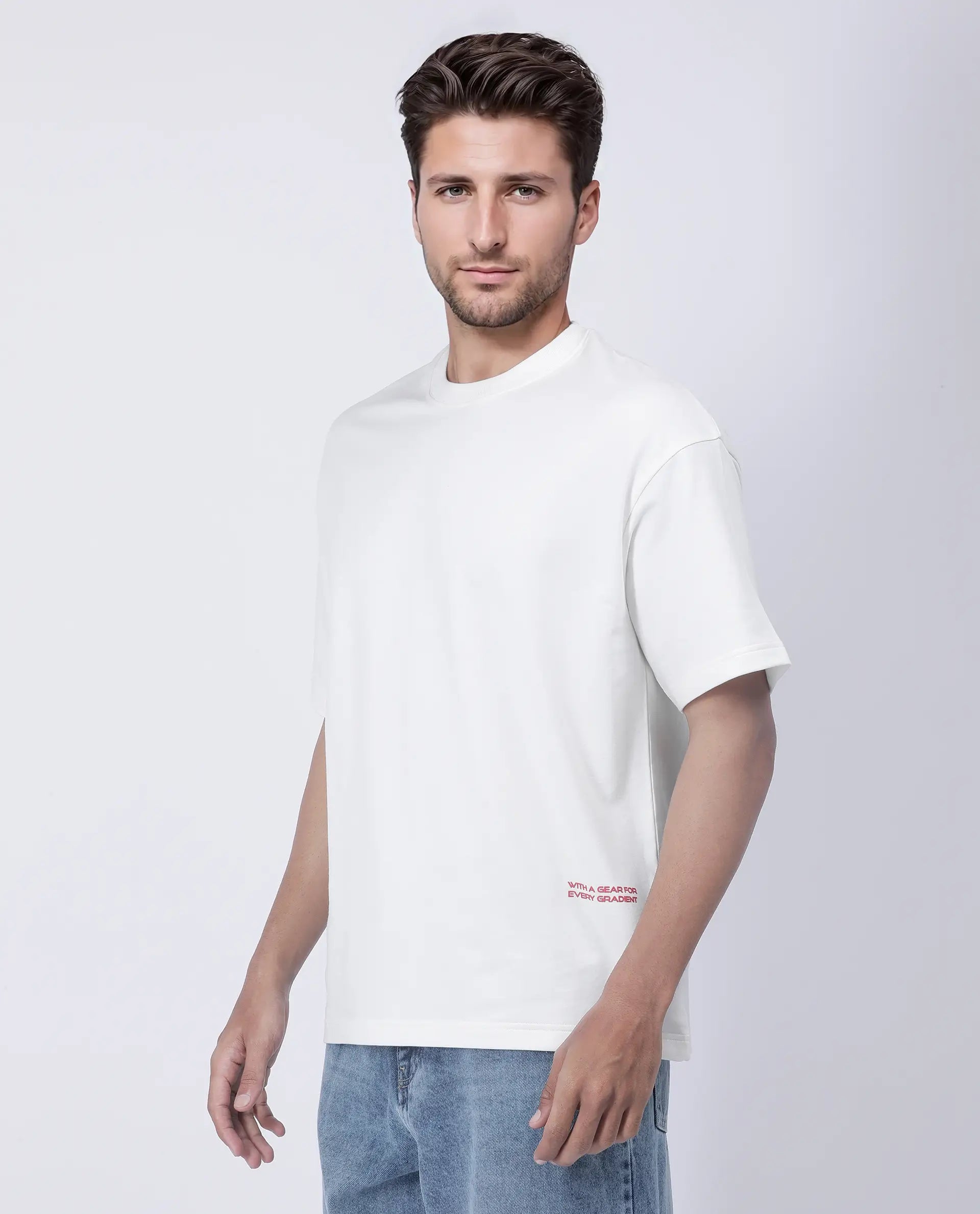 Rare Rabbit Men's Halen Off White Cotton Graphic Print Oversized Fit Half Sleeve Crew Neck T-Shirt