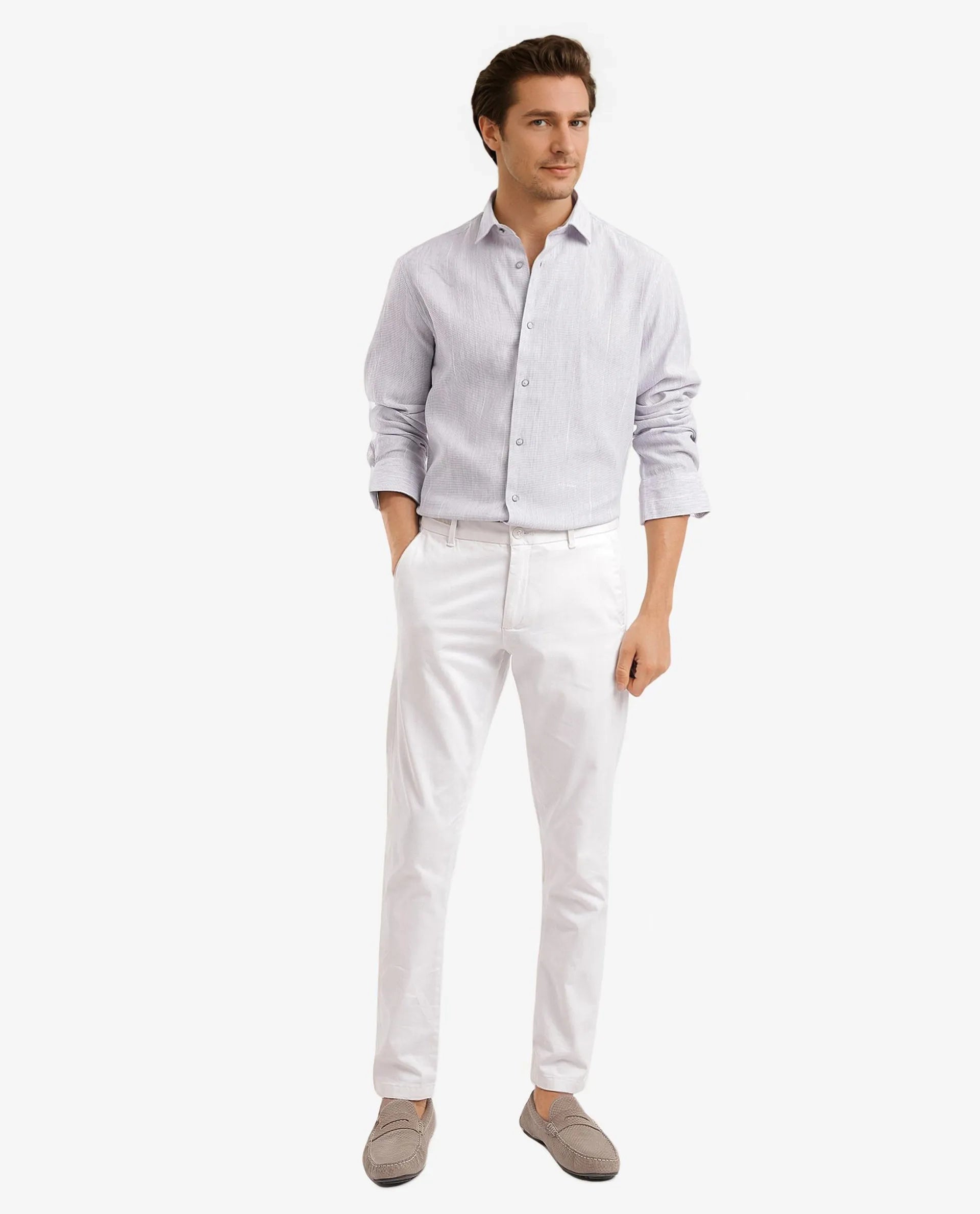 Rare Rabbit Men Halk-1 Light Purple Cotton Fabric Melange Effect Full Sleeves Regular Fit Stripe Shirt