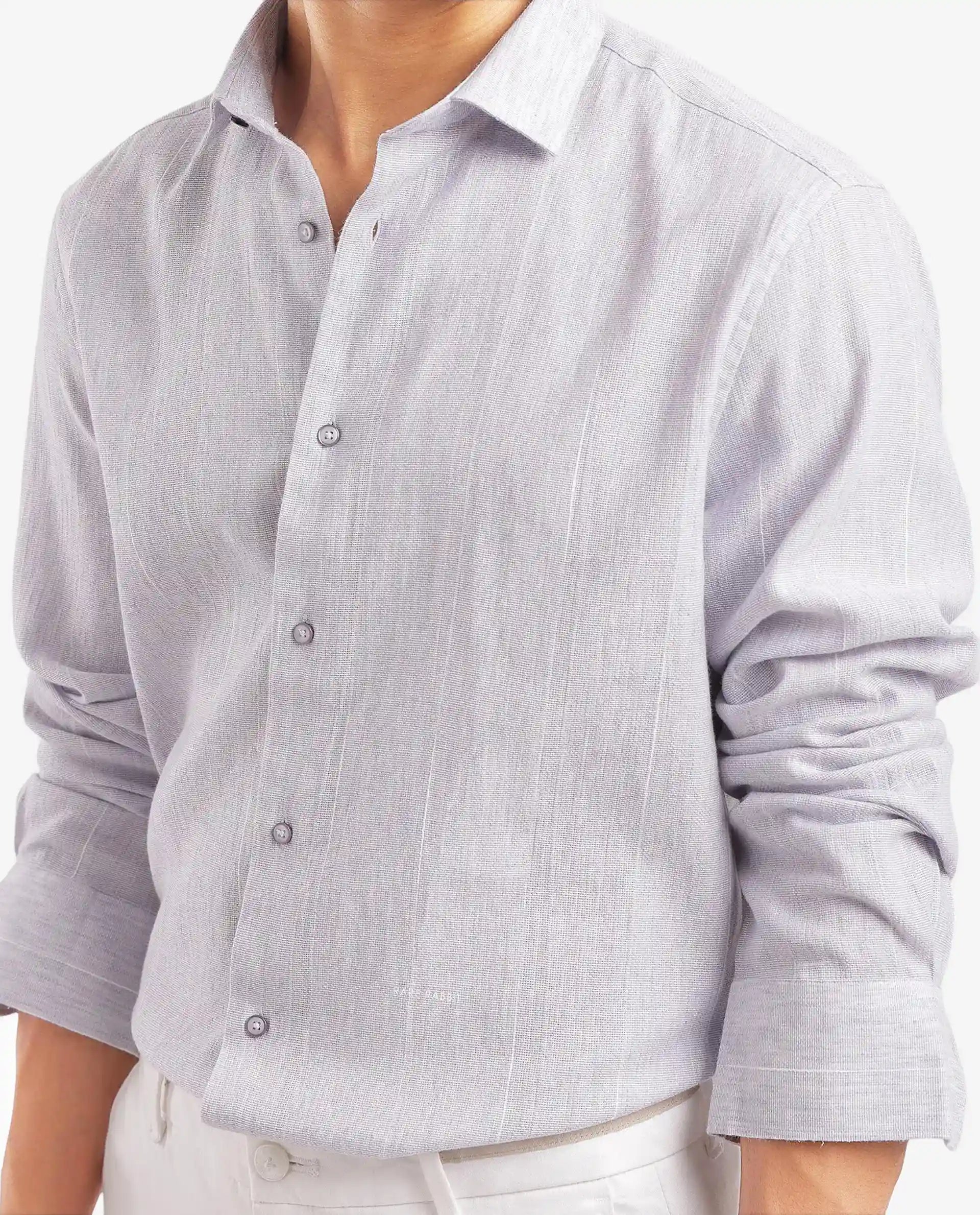 Rare Rabbit Men Halk-1 Light Purple Cotton Fabric Melange Effect Full Sleeves Regular Fit Stripe Shirt