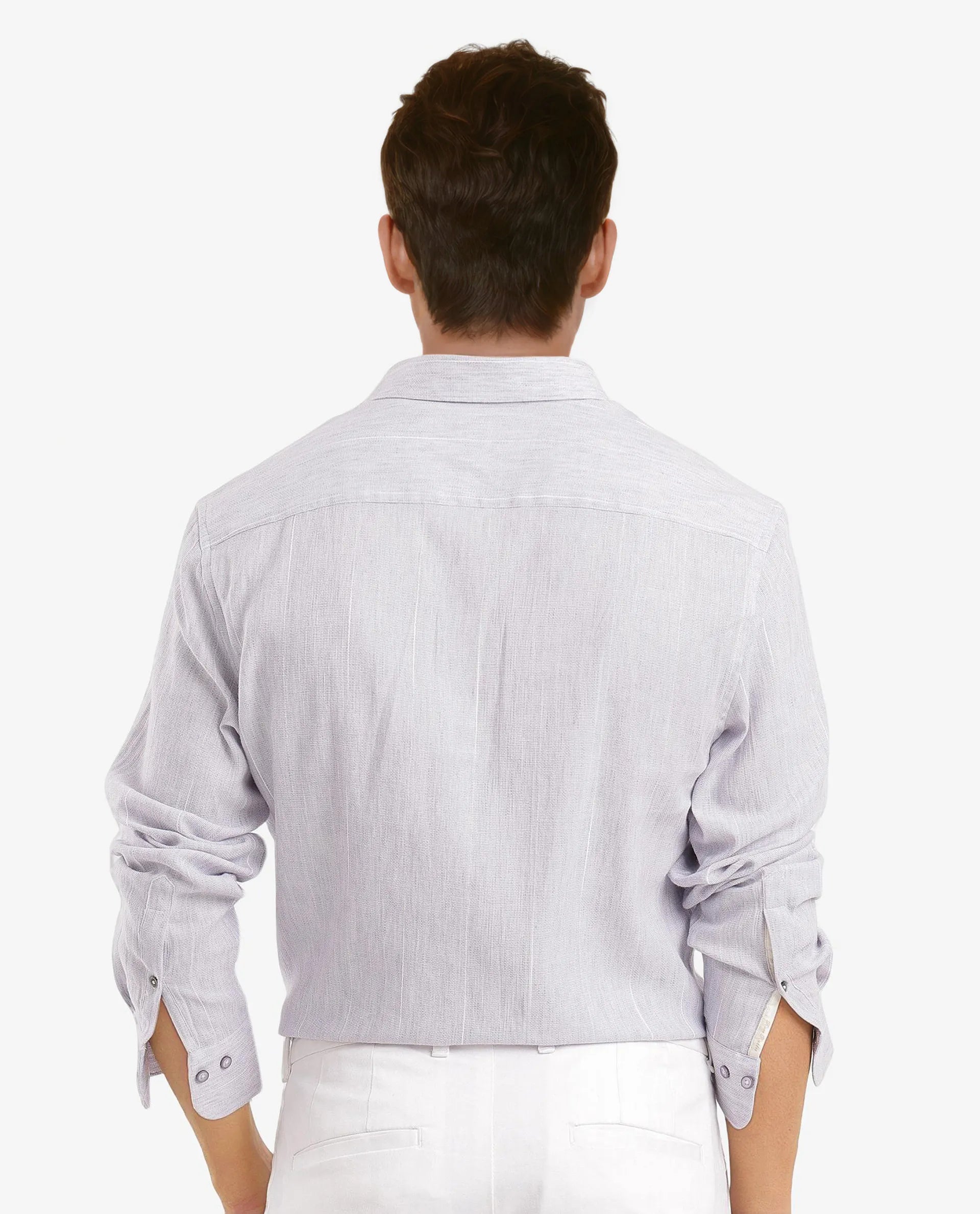 Rare Rabbit Men Halk-1 Light Purple Cotton Fabric Melange Effect Full Sleeves Regular Fit Stripe Shirt