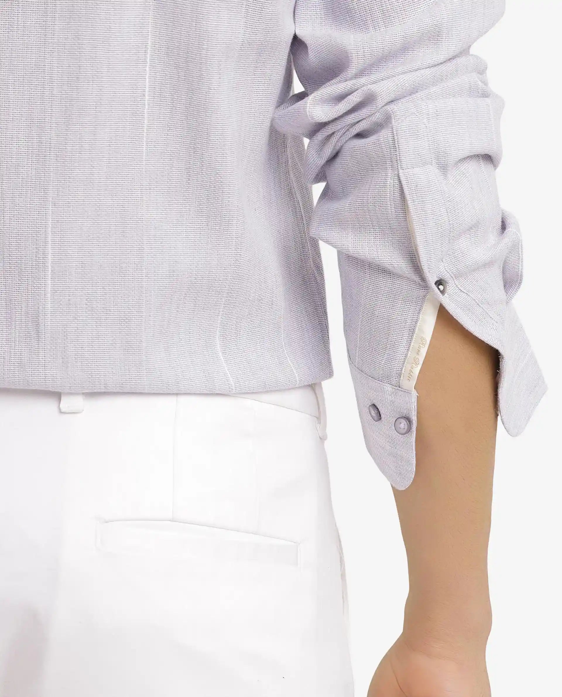 Rare Rabbit Men Halk-1 Light Purple Cotton Fabric Melange Effect Full Sleeves Regular Fit Stripe Shirt