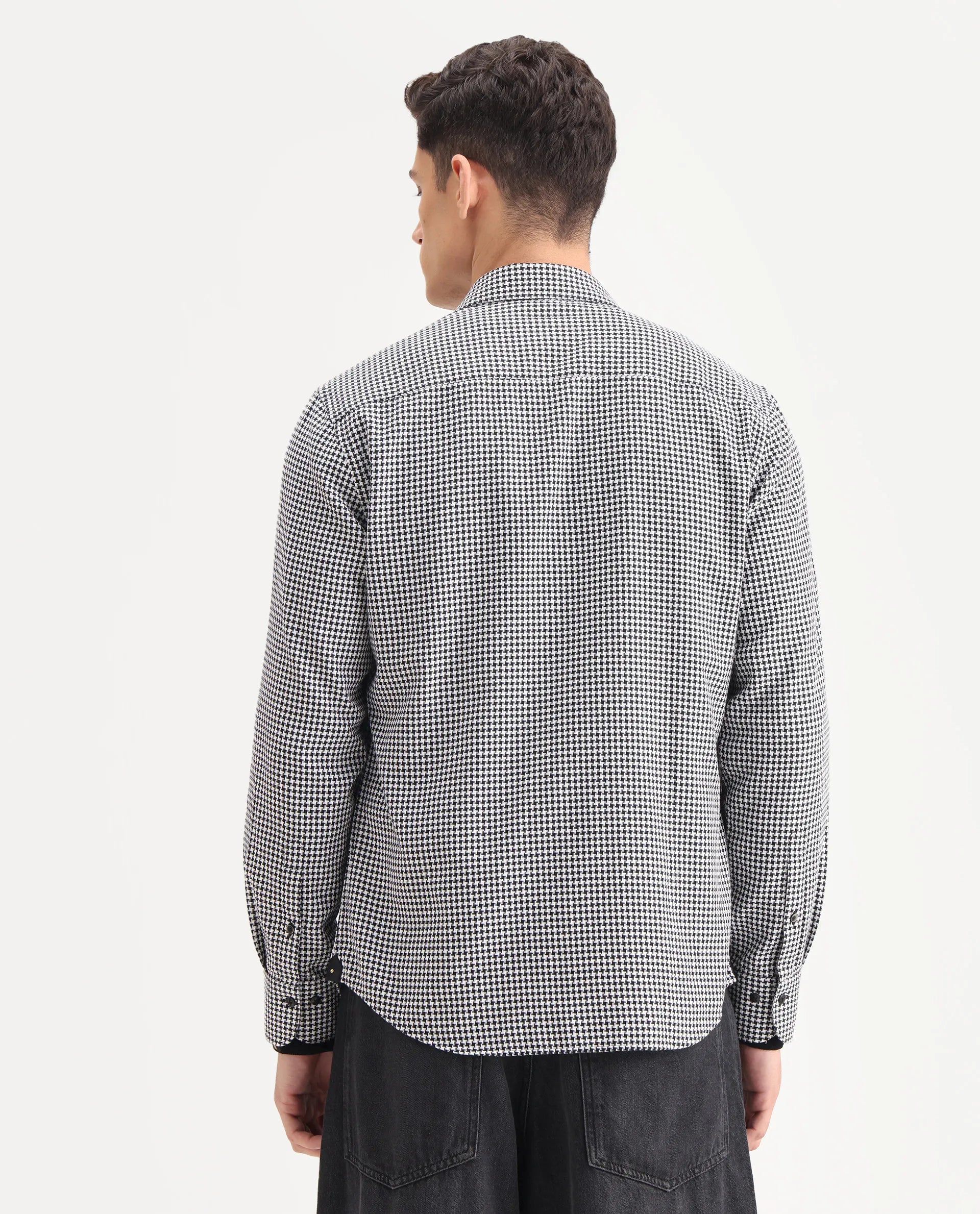 Rare Rabbit Men's Hall Black Cotton Checked Print Regular Fit Full Sleeve Collared Shirt