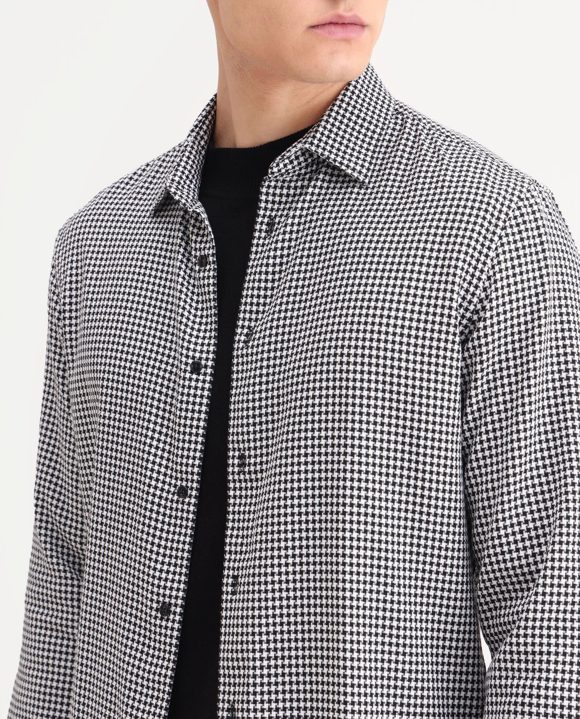 Rare Rabbit Men's Hall Black Cotton Checked Print Regular Fit Full Sleeve Collared Shirt