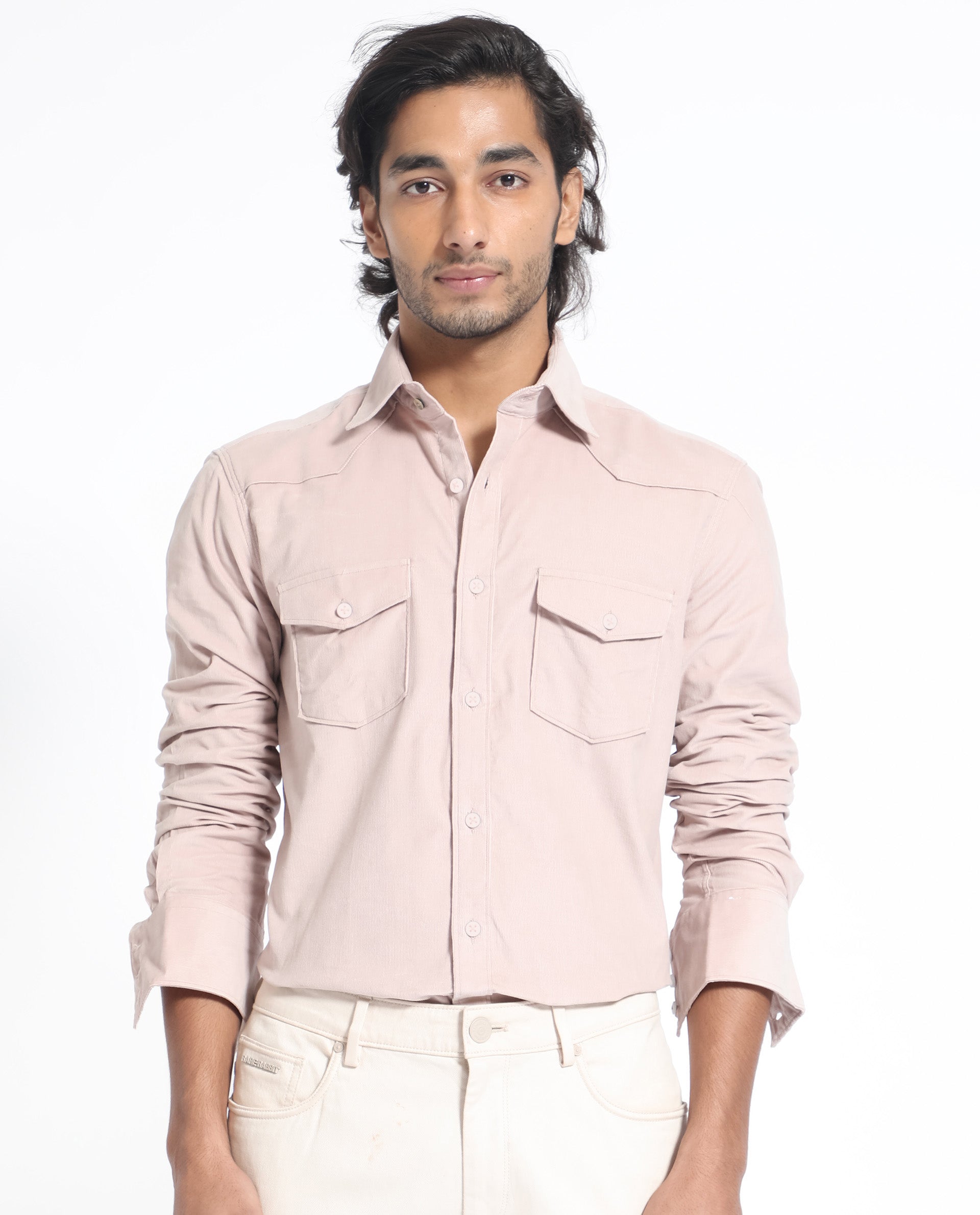 Rare Rabbit Men's Halle Dusky Peach Cotton Fabric Full Sleeves Corduroy Shirt