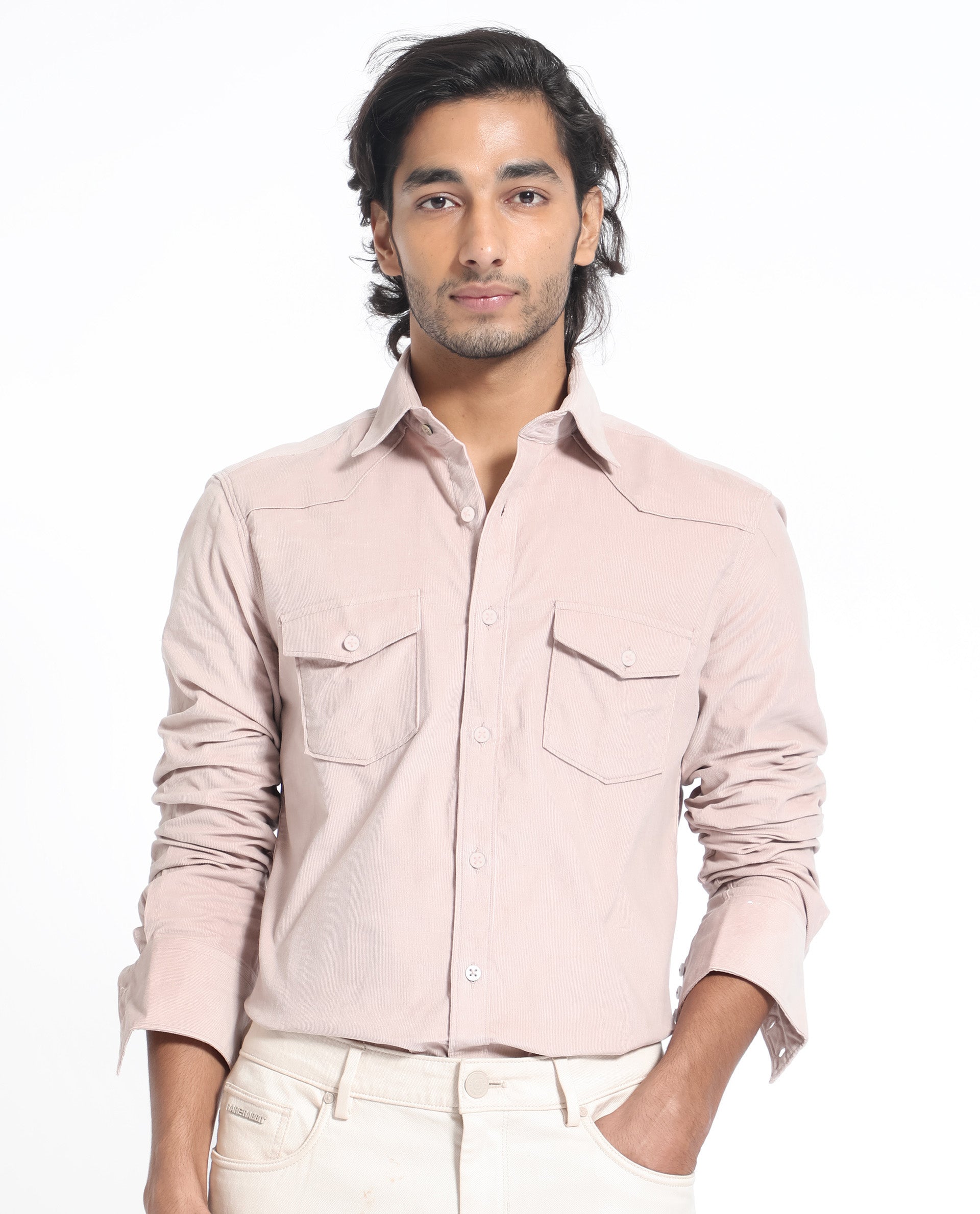 Rare Rabbit Men's Halle Dusky Peach Cotton Fabric Full Sleeves Corduroy Shirt