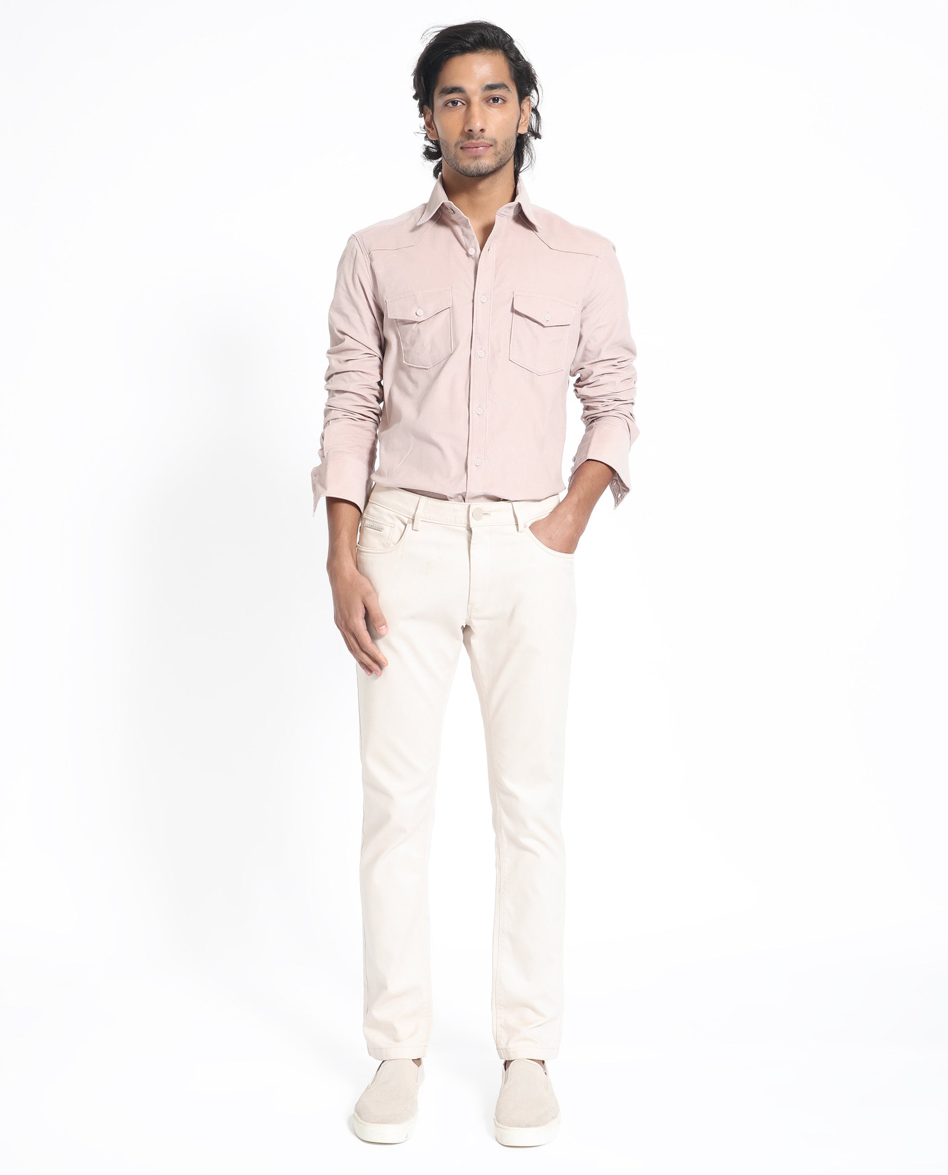 Rare Rabbit Men's Halle Dusky Peach Cotton Fabric Full Sleeves Corduroy Shirt