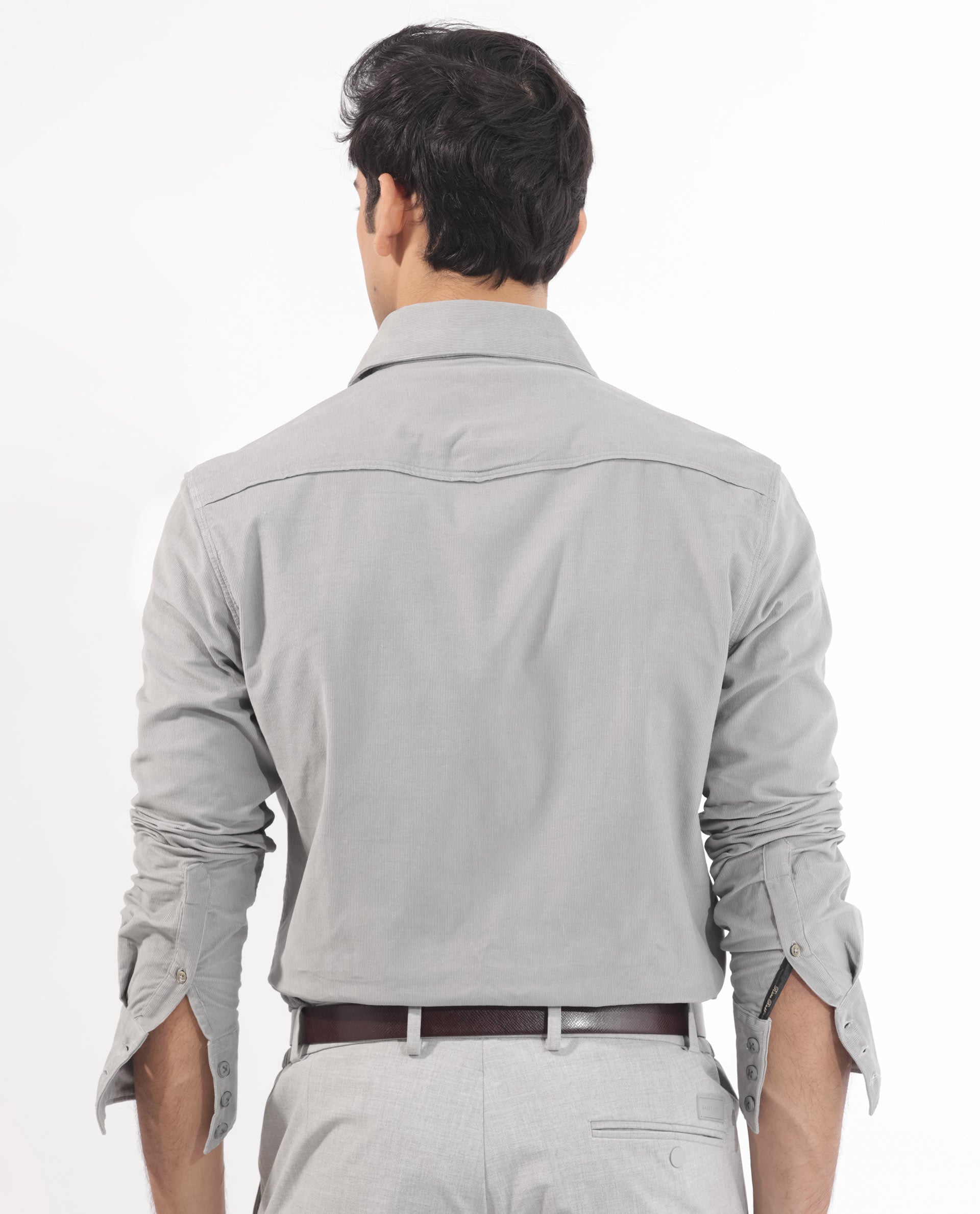 Rare Rabbit Men's Halle Grey Cotton Fabric Full Sleeves Corduroy Shirt