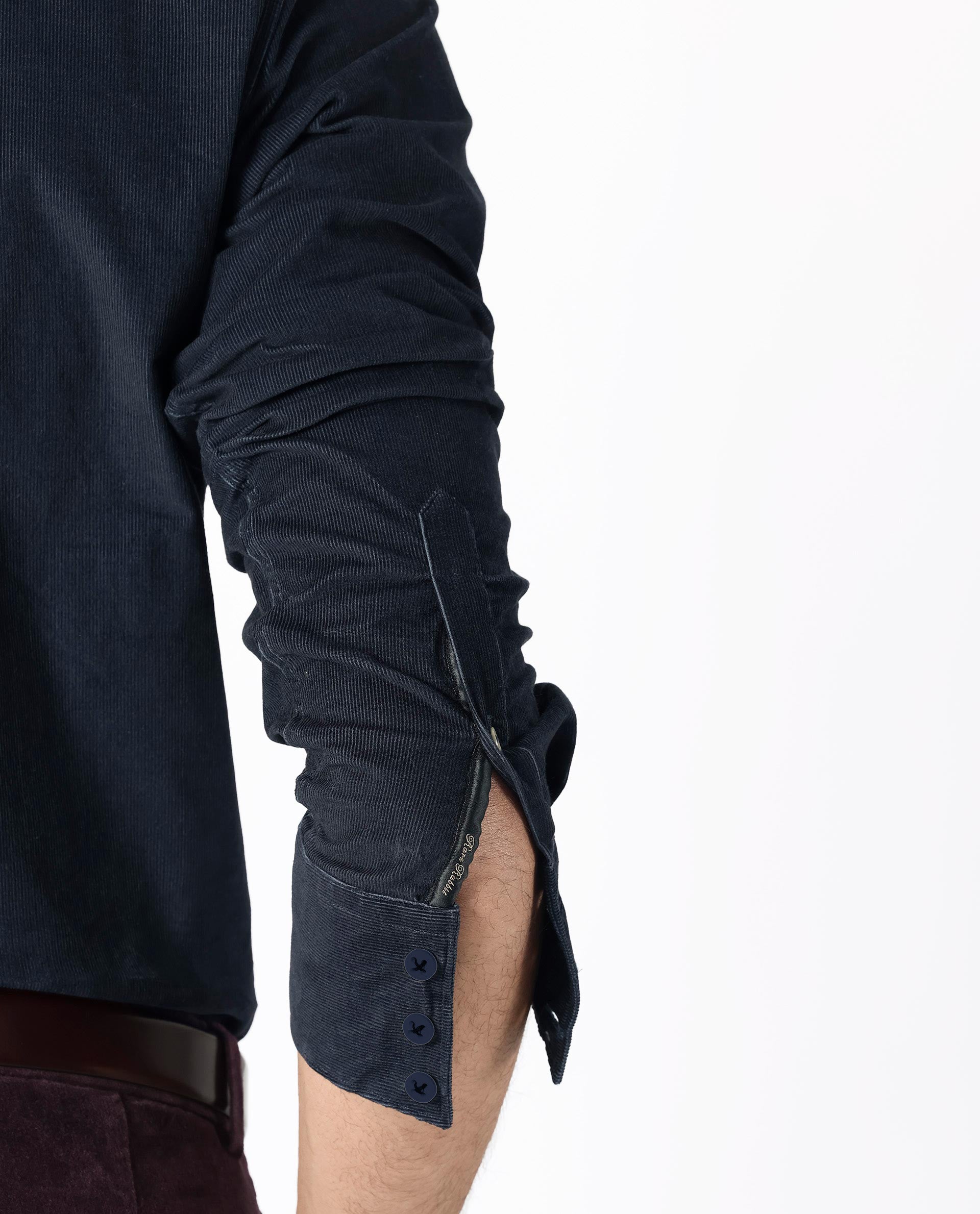 Rare Rabbit Men's Halle Navy Cotton Fabric Full Sleeves Corduroy Shirt