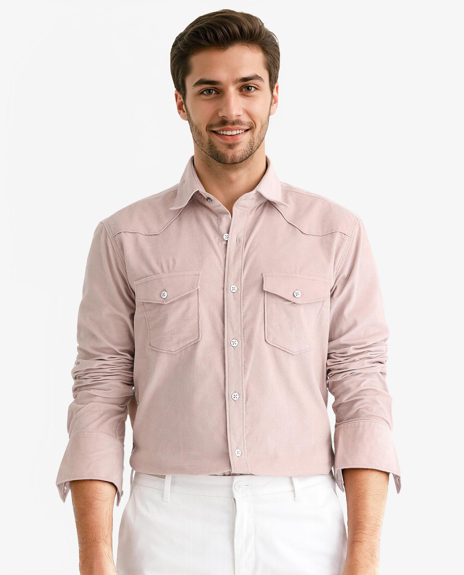 Rare Rabbit Men's Halle Dusky Peach Cotton Fabric Full Sleeves Corduroy Shirt