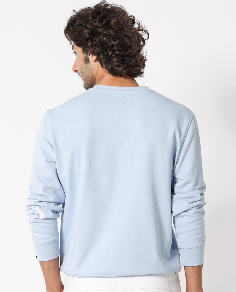 Rare Rabbit Mens Halsey Light Blue Cotton Polyester Terry Fabric Round Neck Knitted Full Sleeves Comfortable Fit Sweatshirt