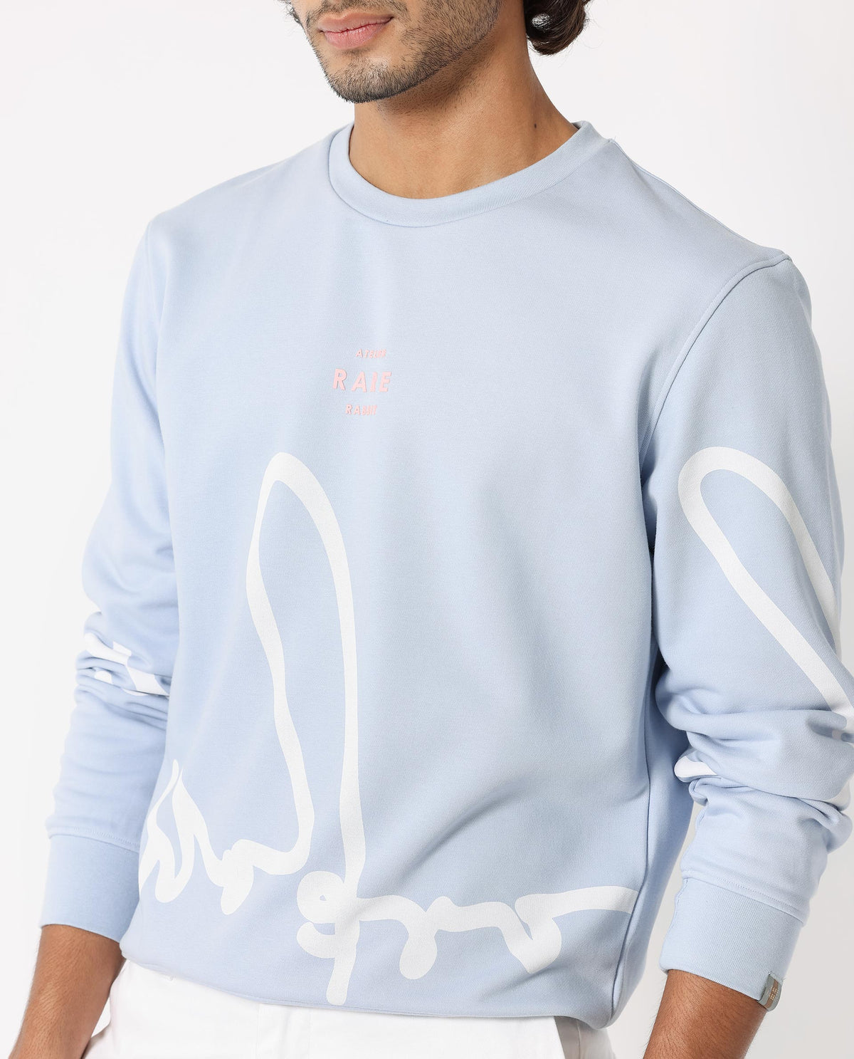 Rare Rabbit Mens Halsey Light Blue Cotton Polyester Terry Fabric Round Neck Knitted Full Sleeves Comfortable Fit Sweatshirt