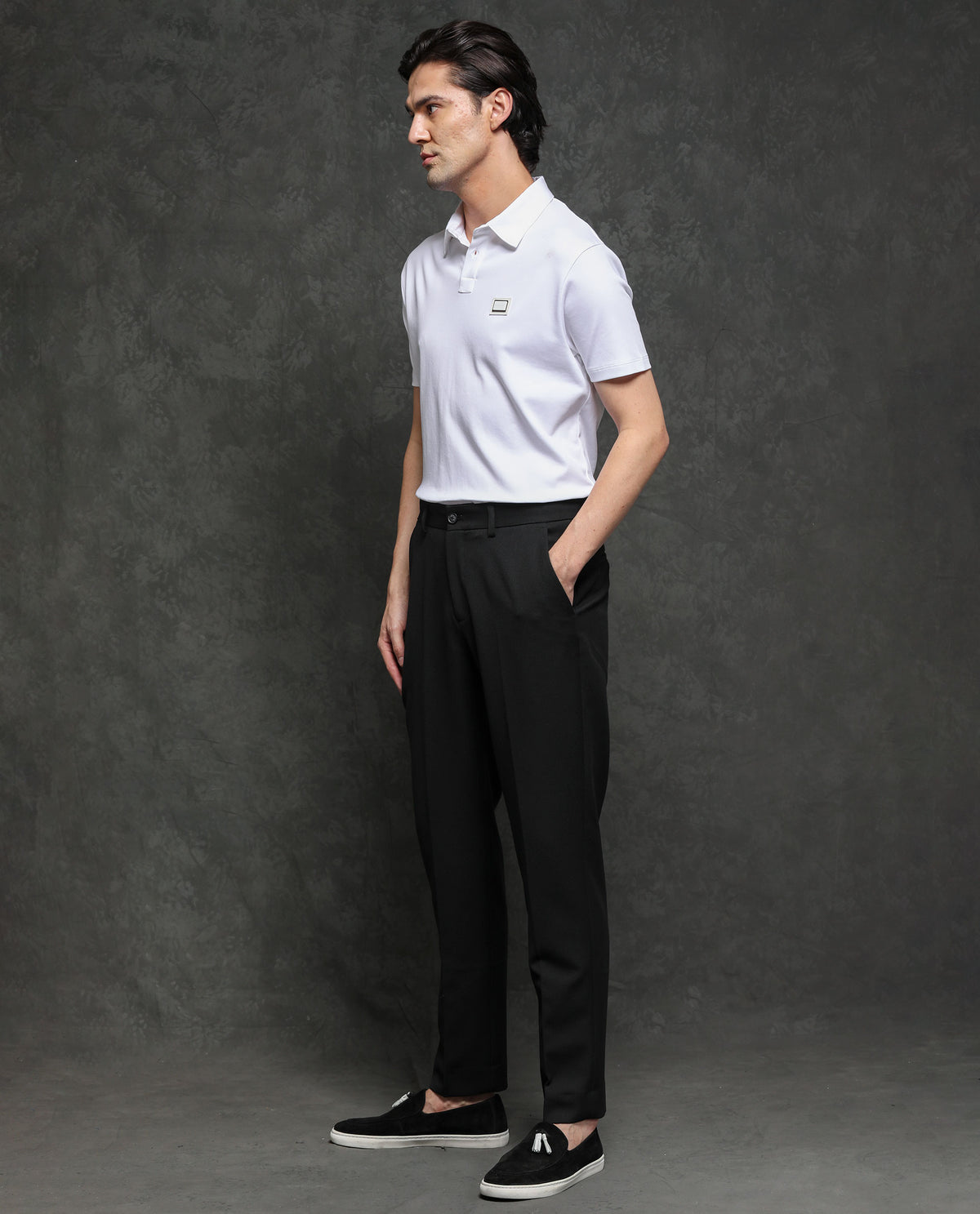 Rare Rabbit Men's Hamlet Black Solid Mid-Rise Regular Fit Premium Trouser