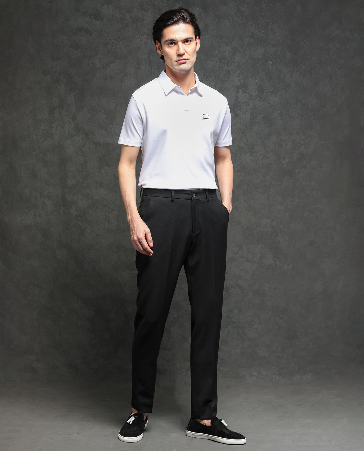 Rare Rabbit Men's Hamlet Black Solid Mid-Rise Regular Fit Premium Trouser
