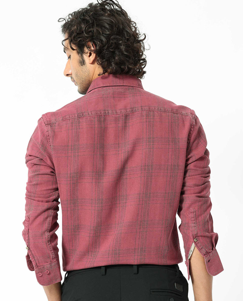 Rare Rabbit Men's Hammel Dark Pink Cotton Fabric Full Sleeves Checks Shirt