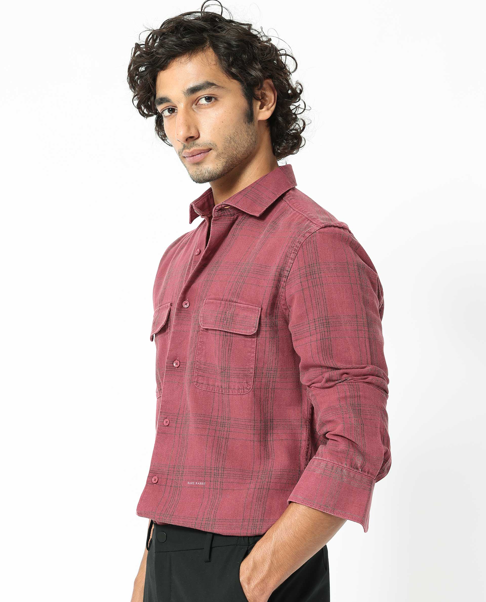 Rare Rabbit Men's Hammel Dark Pink Cotton Fabric Full Sleeves Checks Shirt