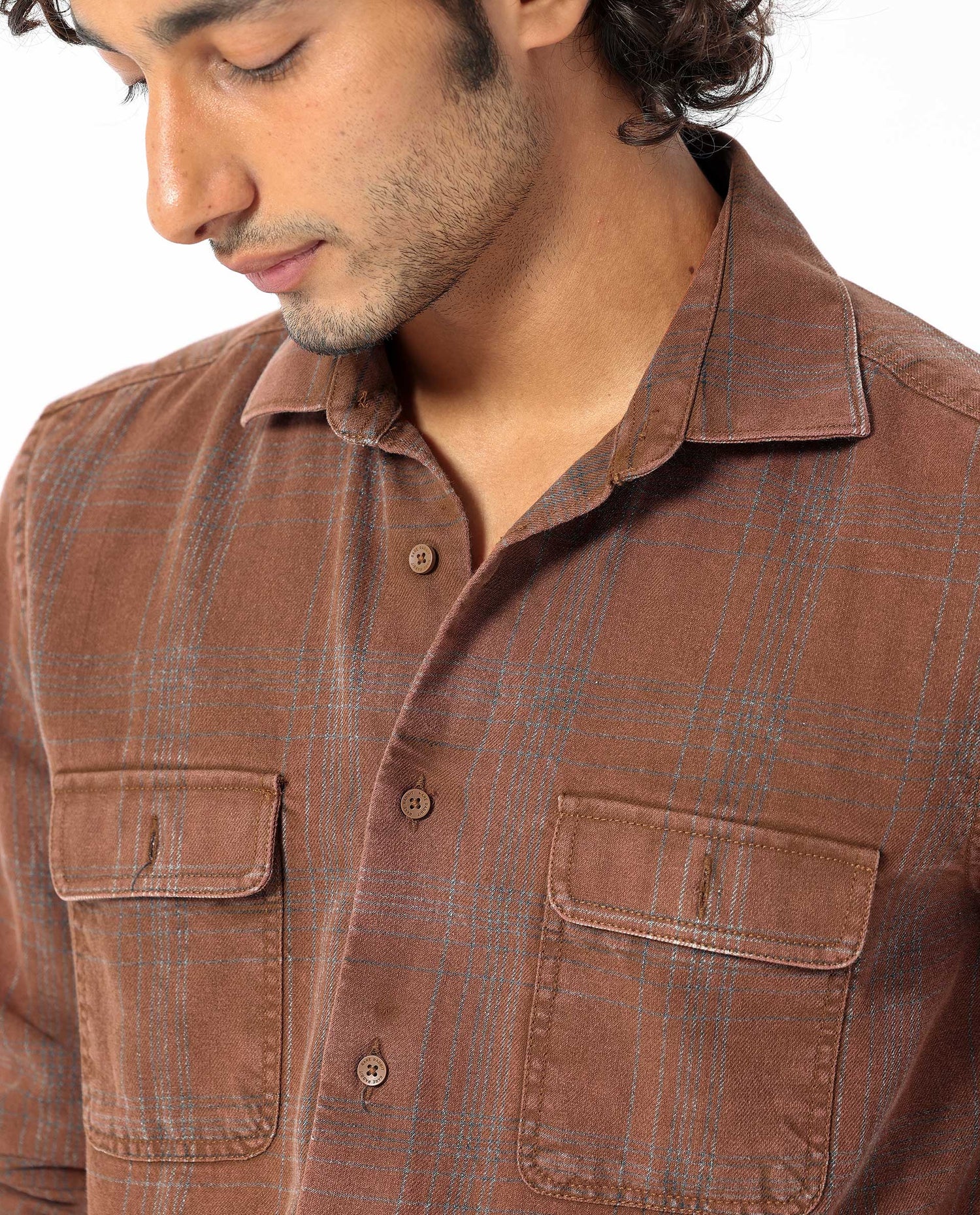 Handmade Rust Men's Rare Rabbit Men's Hammel Rust Cotton Fabric Full Sleeves Checks Shirt