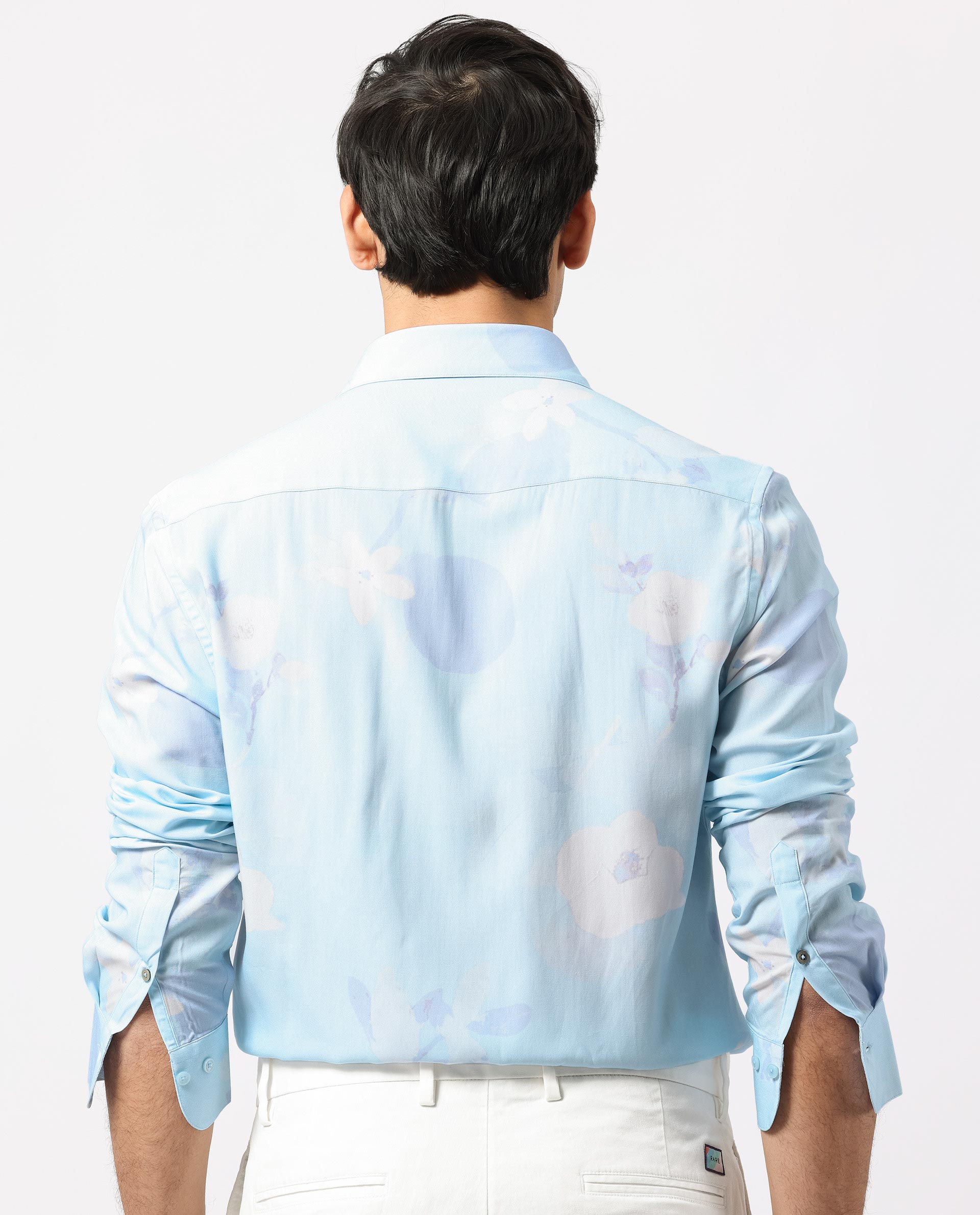 Rare Rabbit Men's Hanmer Light Petrol Viscose Fabric Floral Print Full Sleeves Shirt