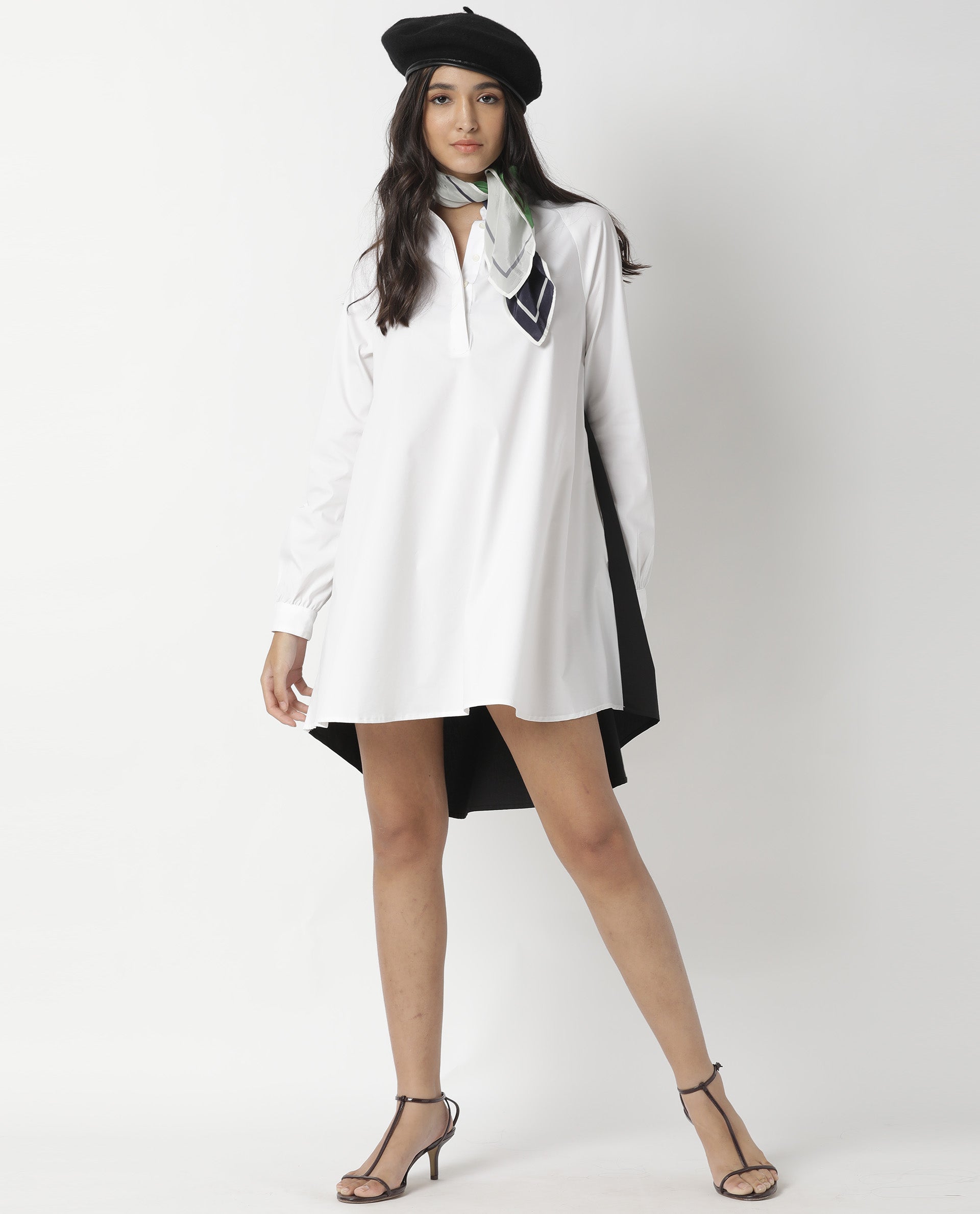 Rareism Womens Hansom Black Dress Cotton Lycra Fabric Regular Fit  Mandrain Neck