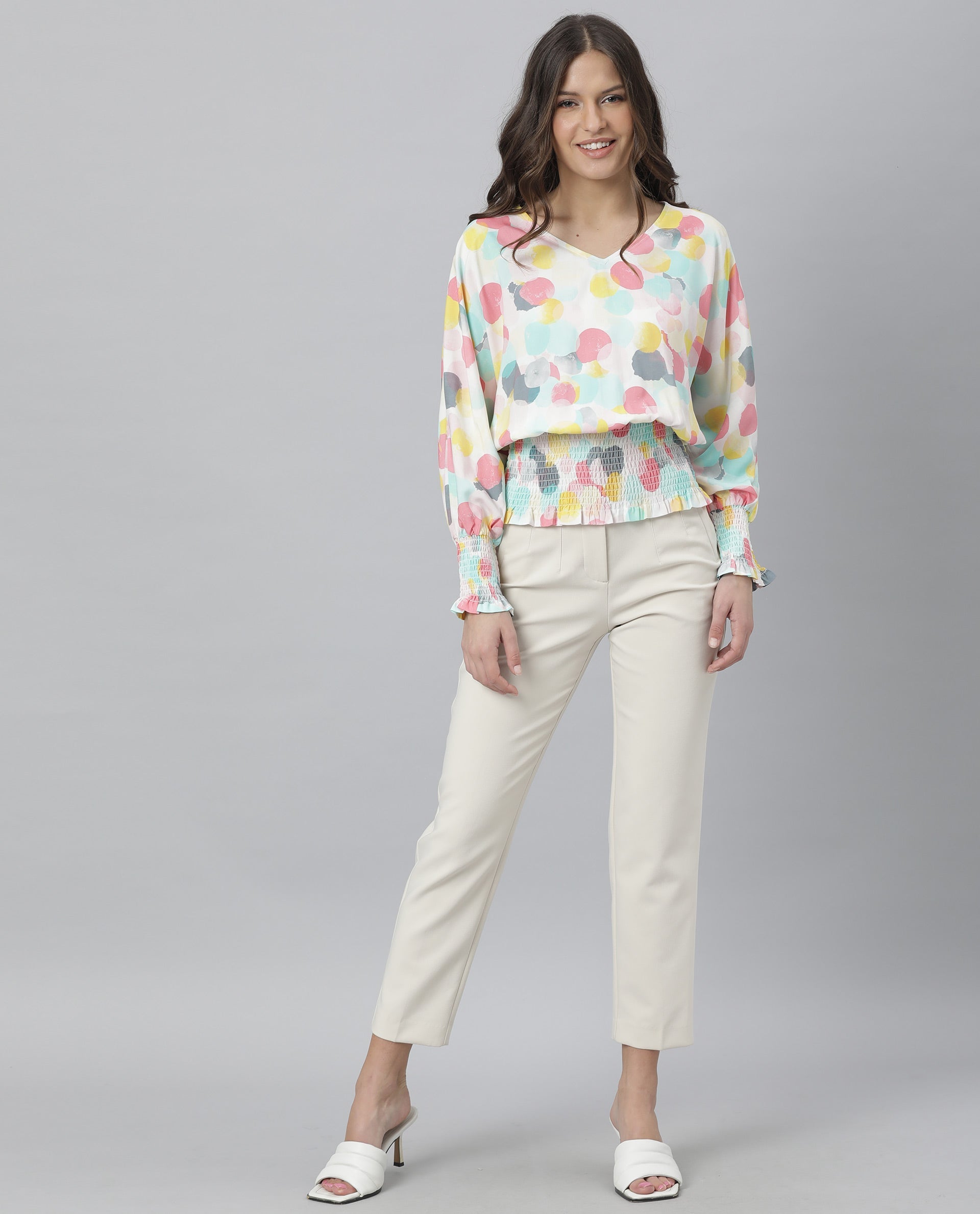 Rareism Womens Hanson Pink Top Viscose Fabric Regular Fit Full Sleeve V Neck