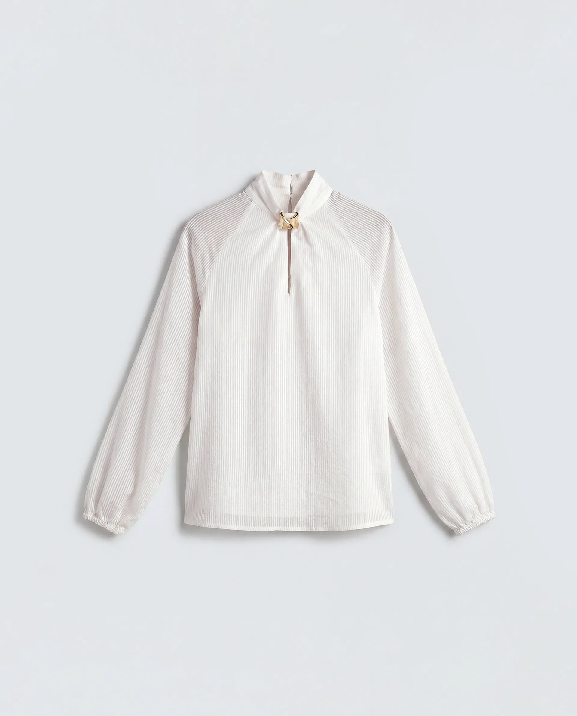 Rareism Women's Dyna Off White Viscose Blend Band Collar Button Regular Plain Top