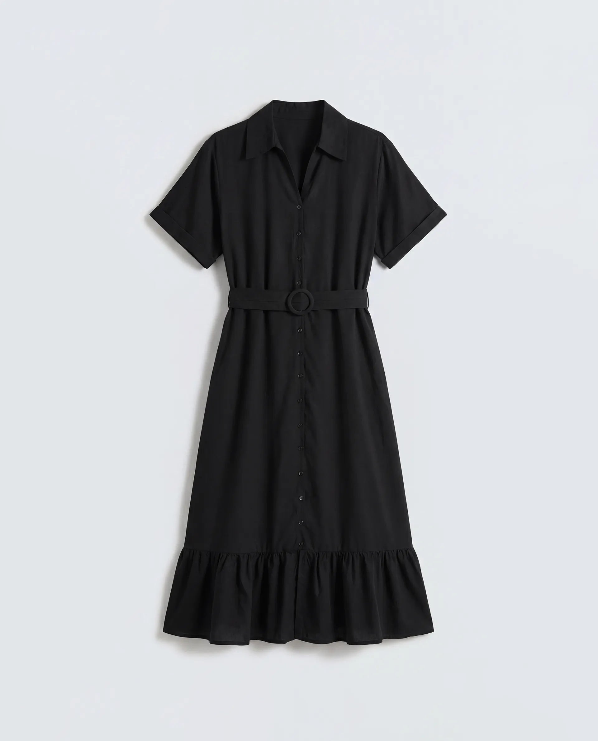 Rareism Women's Elate Black Viscose Half Sleeve A-Line Plain Dress