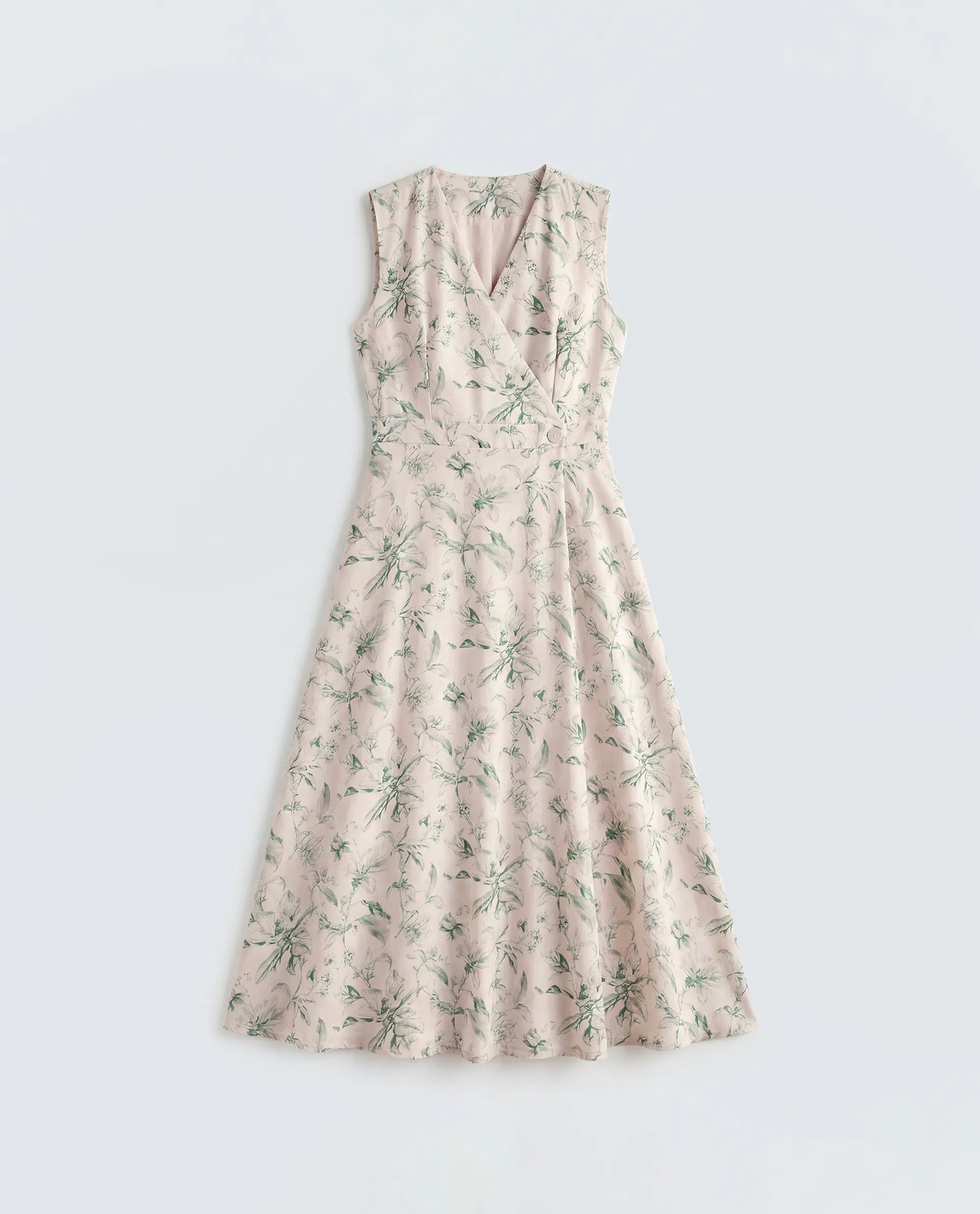 Rareism Women's Eletass26 Light Green Sleeveless V-Neck A-Line Printed Dress