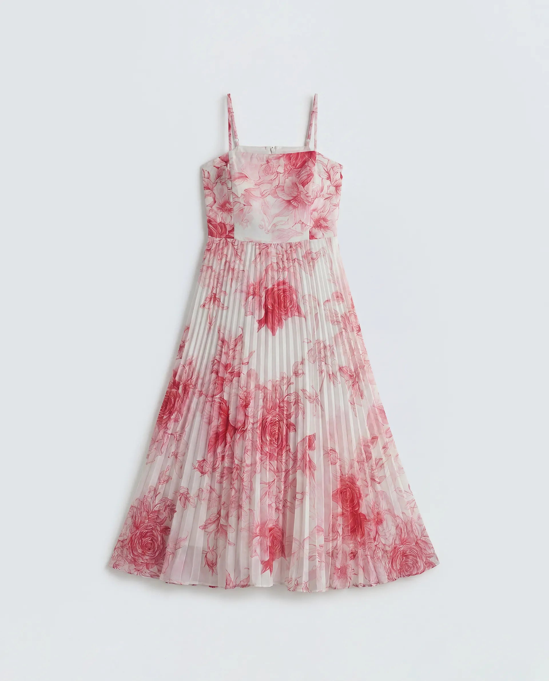 Rareism Women's Henvo Off White Polyester Tube Neck Fit And Flare Floral Print Dress