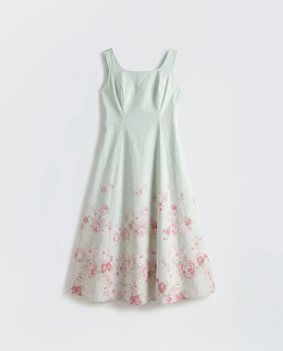 Rareism Women's Horo Light Green Cotton Scoop Neck Fit And Flare Floral Print Dress