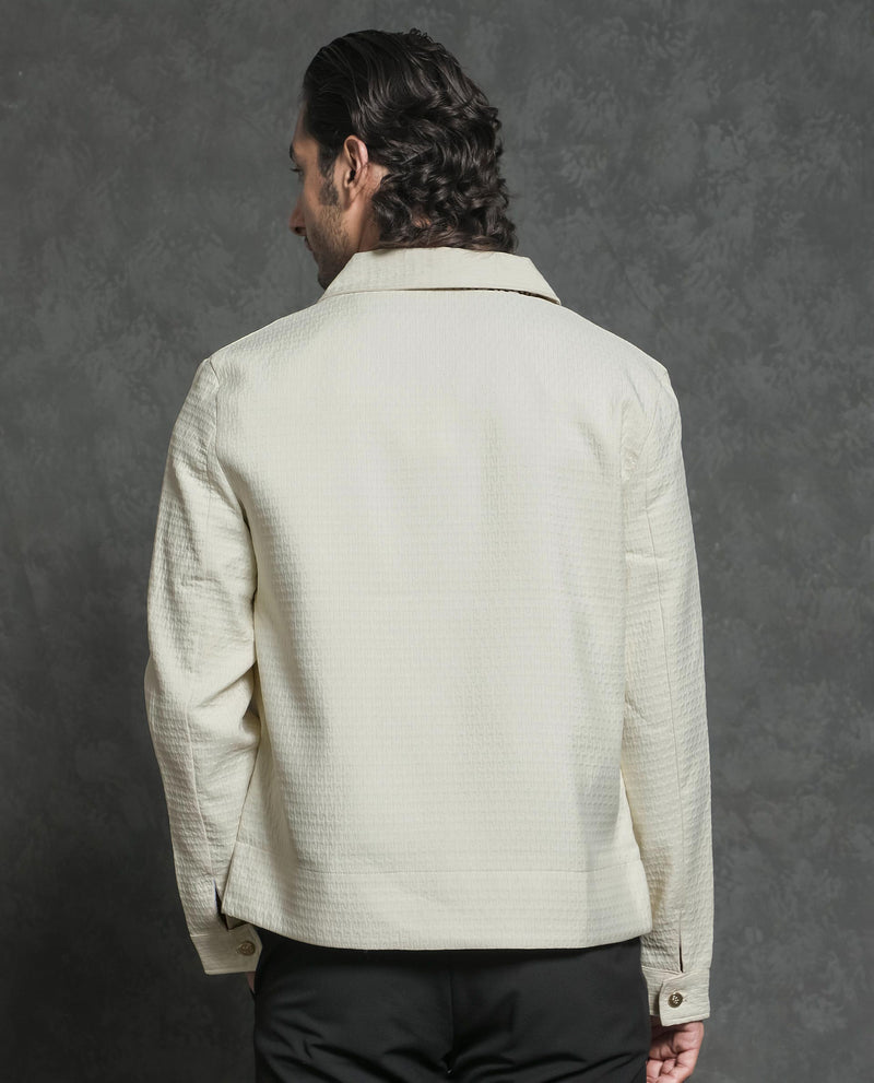 Rare Rabbit Men's Harbin Off-White Broad Collar Jacquard Jacket