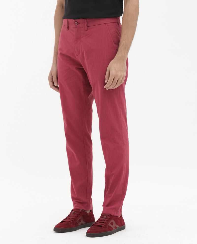 Rare Rabbit Mens Harlow Red Cotton Fabric Regular Fit Mid Rise Seersucker Trousers