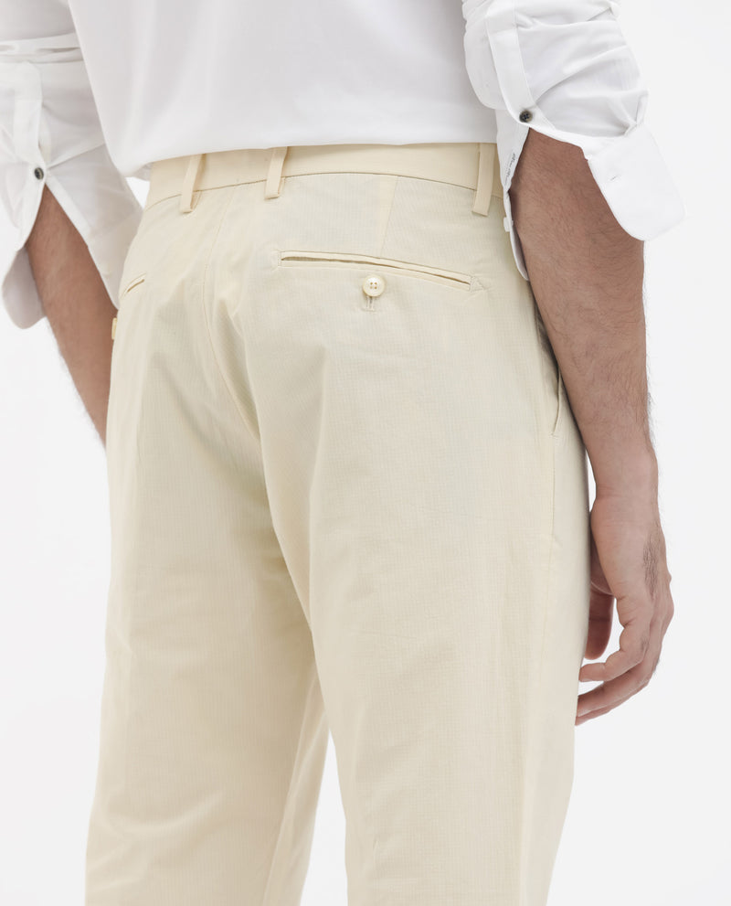 Rare Rabbit Mens Harlow Yellow Cotton Fabric Regular Fit Mid Rise Seersucker Trousers