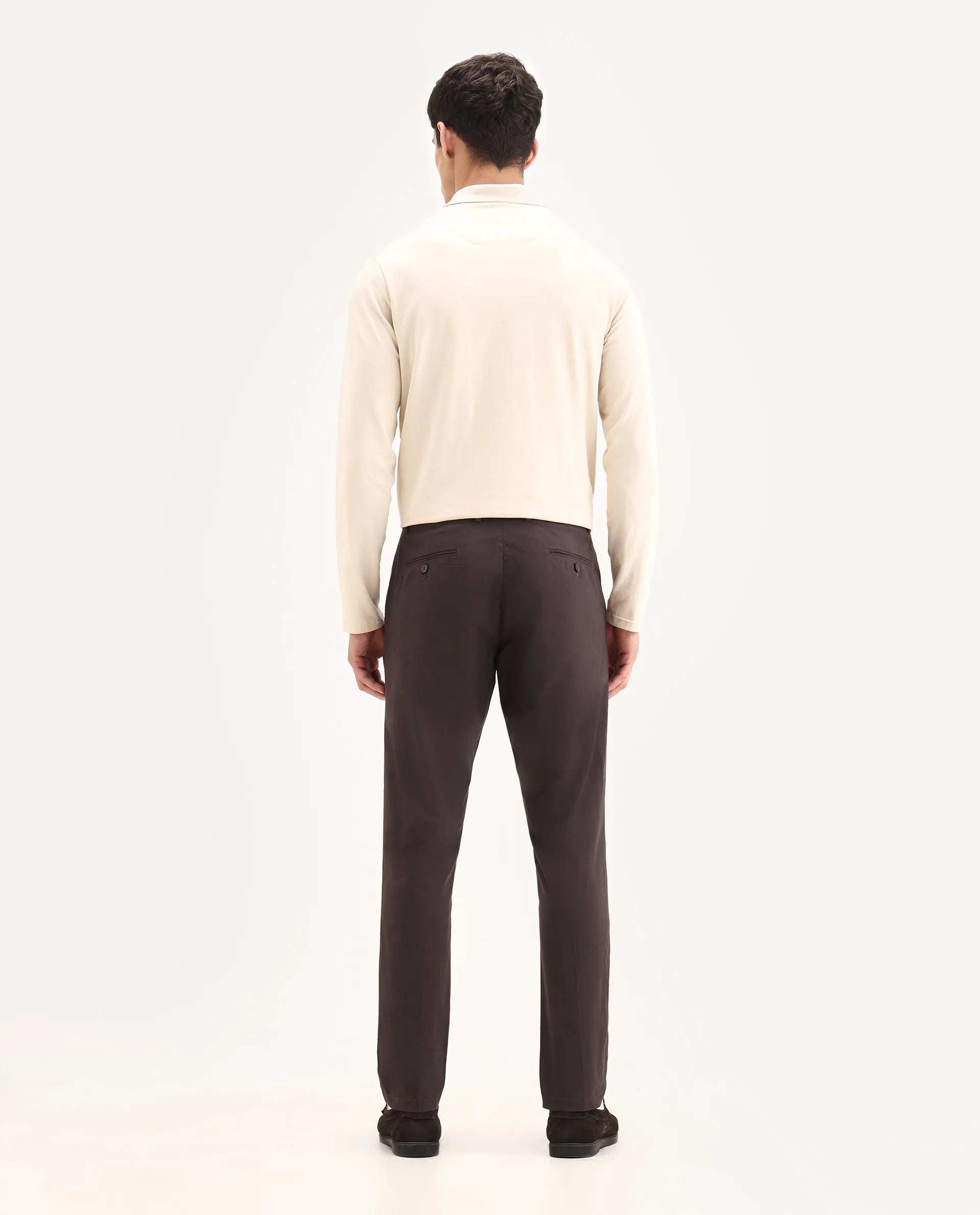 Rare Rabbit Men's Harlow Brown Cotton Plain Regular Fit Trouser