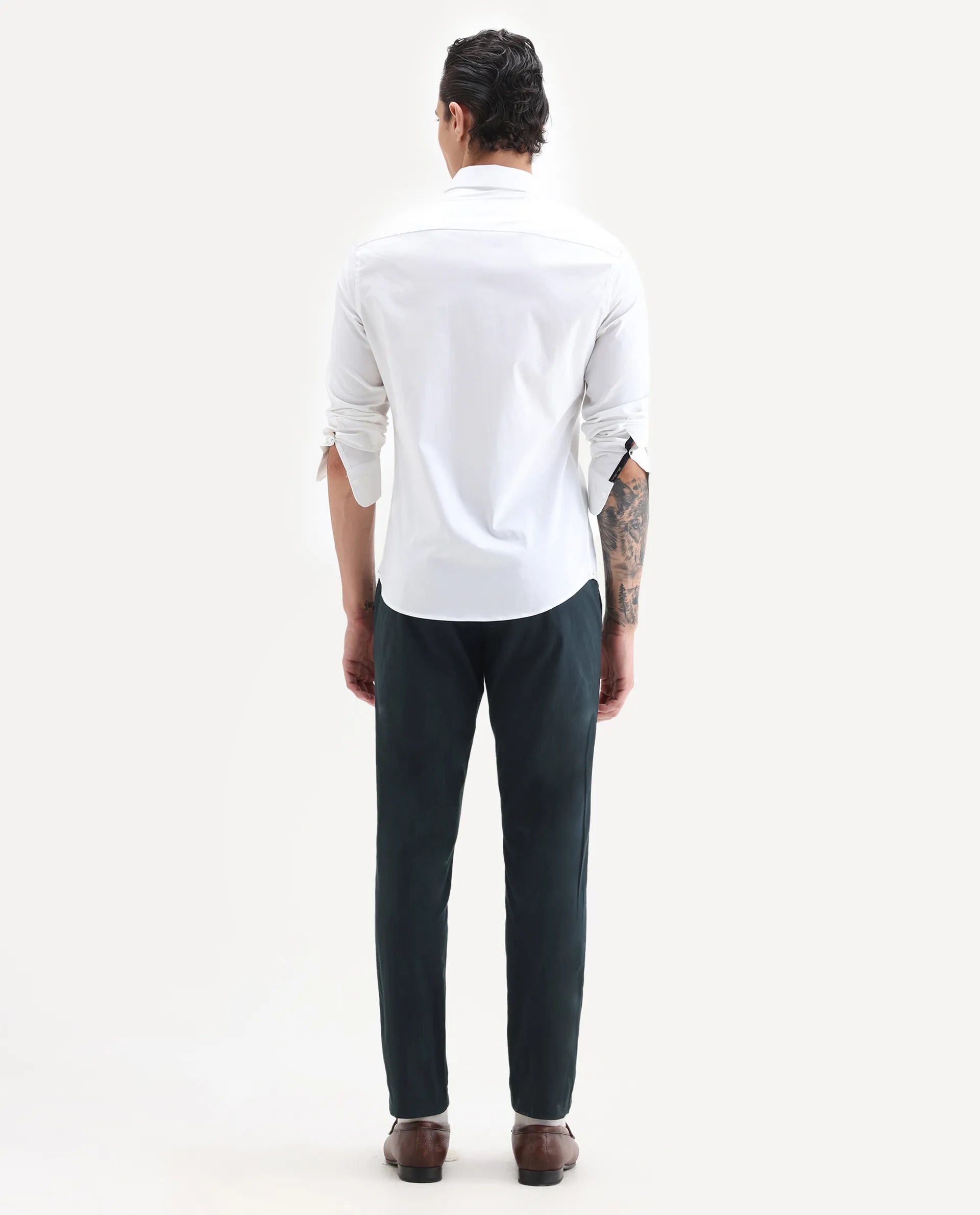 Rare Rabbit Men's Harlow Navy Cotton Plain Regular Fit Trouser