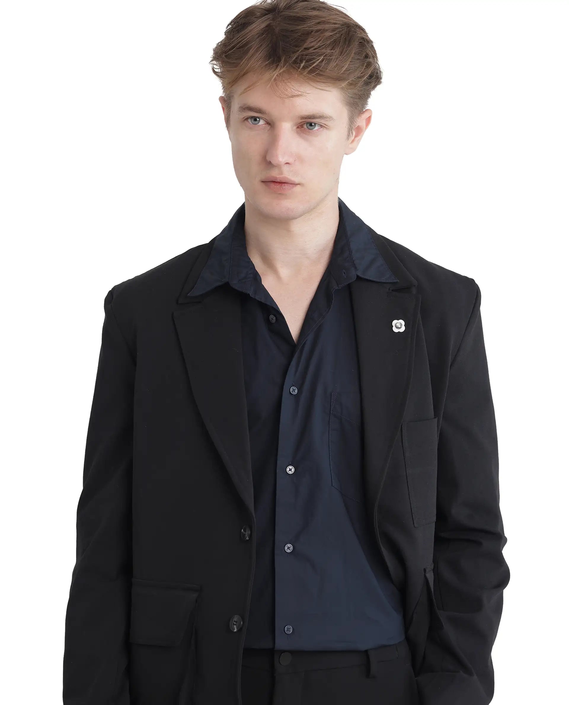 Rare Rabbit Men Harmin-25 Navy Cotton Fabric Short Sleeve Collared Neck Plain Shirt